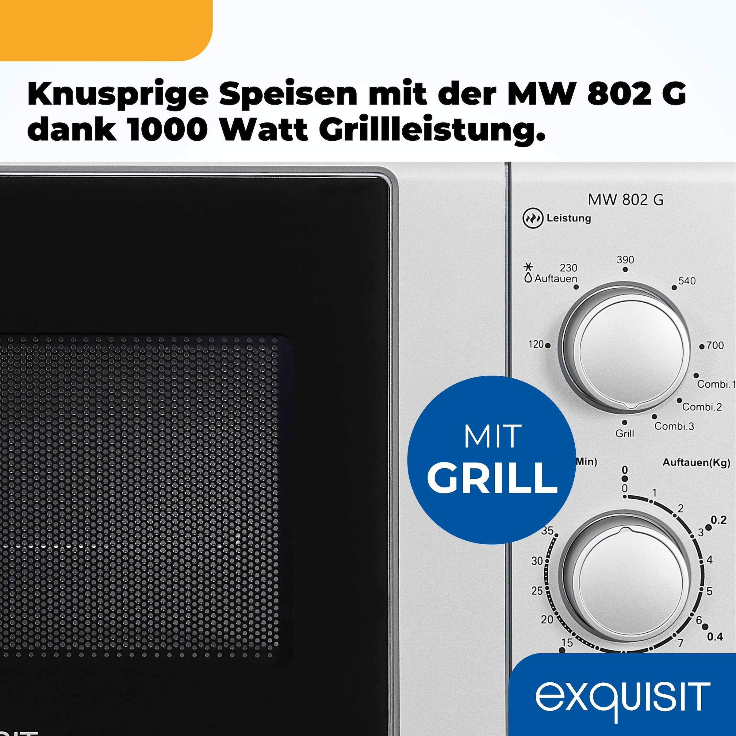 exquisit Mikrowelle »MW 900-030G silber«, Grill-Mikrowelle, 1050 W