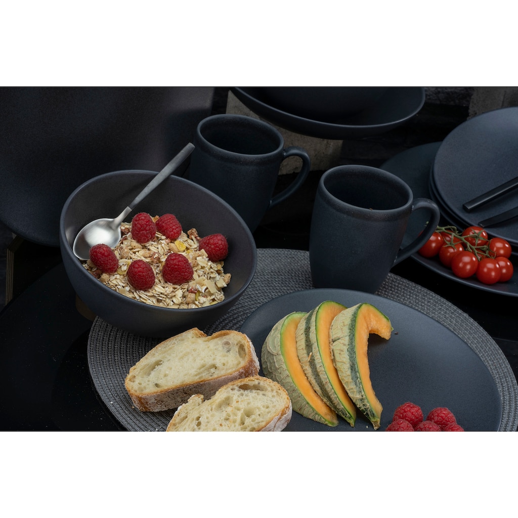 CreaTable Kombiservice »Geschirr-Set Soft Touch Black«, (Set, 16 tlg., Kaffeeservice und Tafelservice im Set, für 4 Personen)