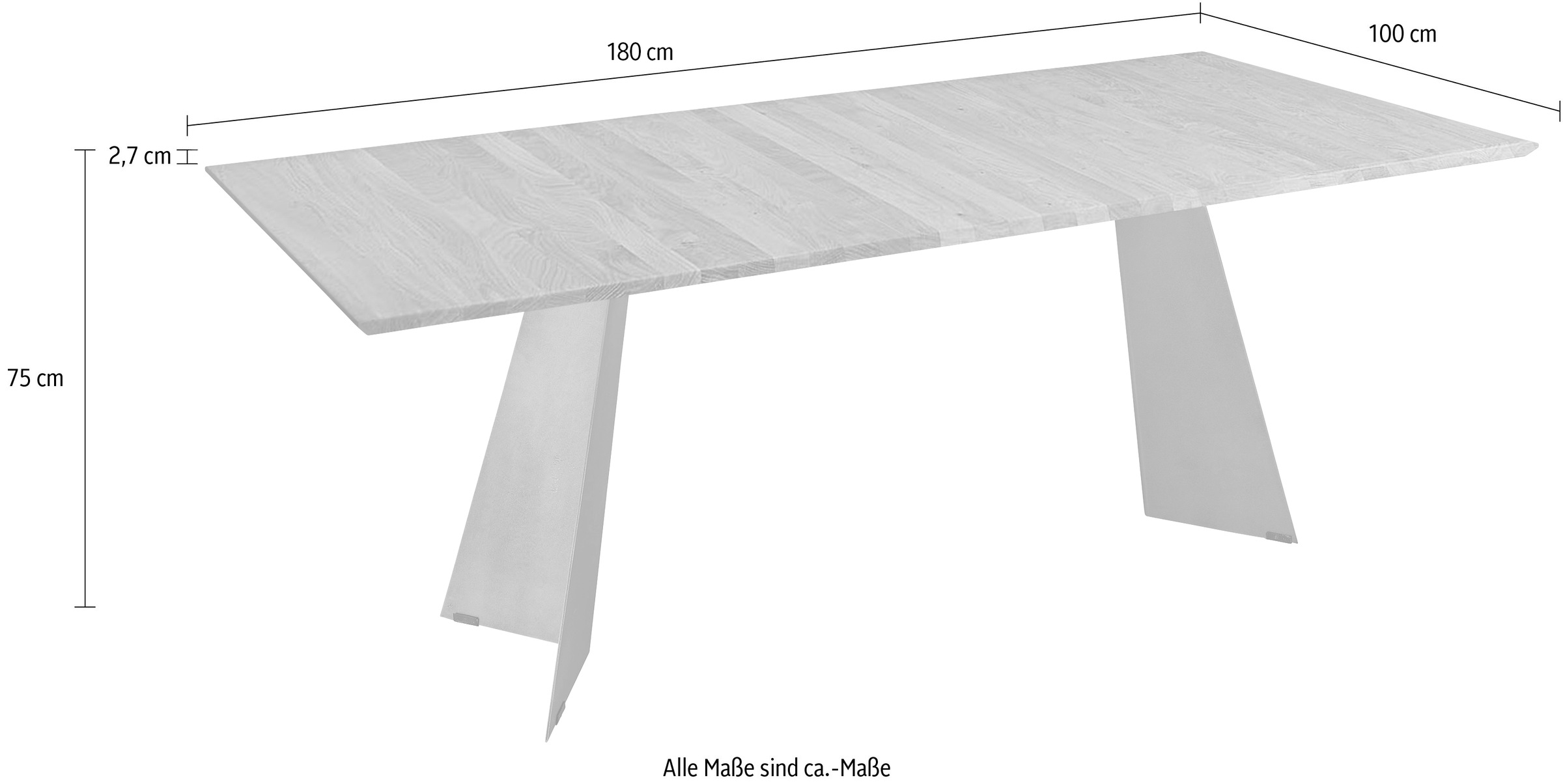 K+W Komfort & Wohnen Esstisch »5252«, Wildeiche natur oder bianco, Untergestell in Metall, 3 Breiten wählbar