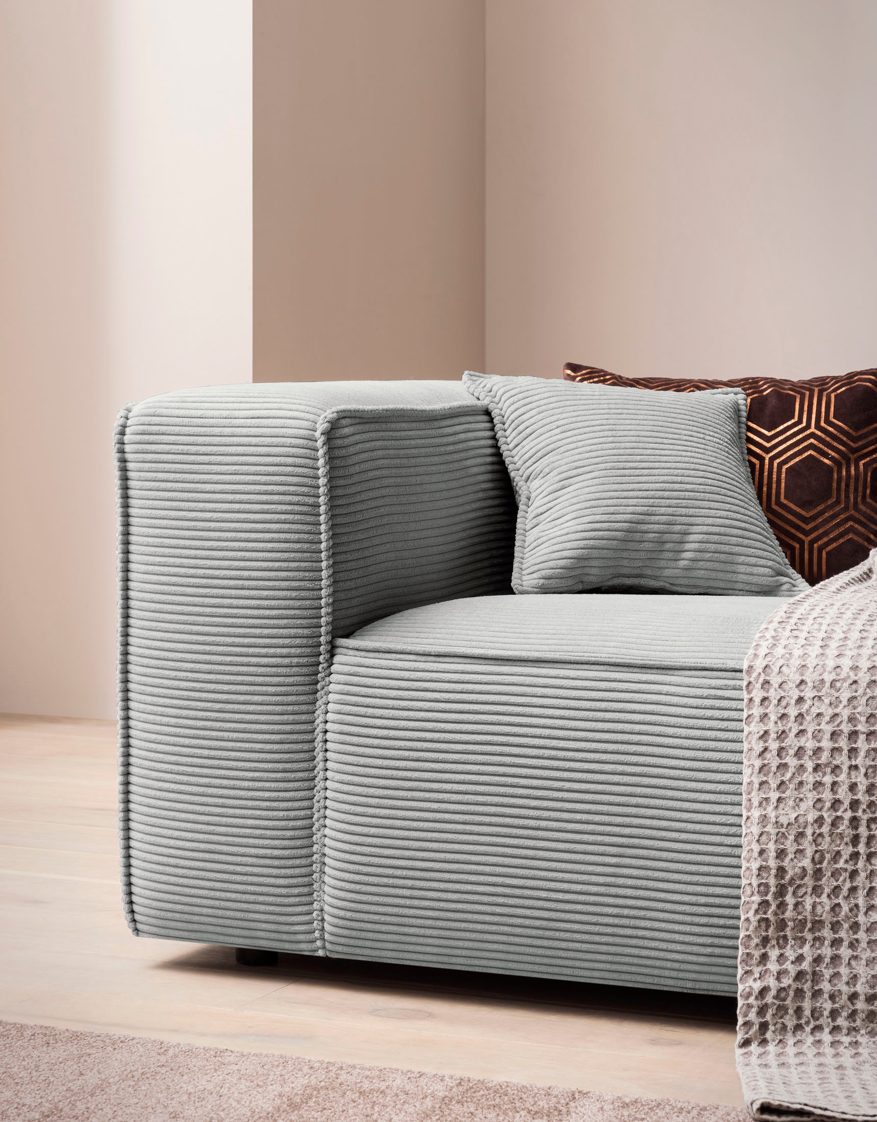LeGer Home by Lena Gercke 3-Sitzer »PIARA, XXL Sofa mit Kedernaht, Big-Sofa in Cord oder Leinenoptik«, schwarze Füße, bequemer Sitzkomfort, extra tiefe Sitzfläche