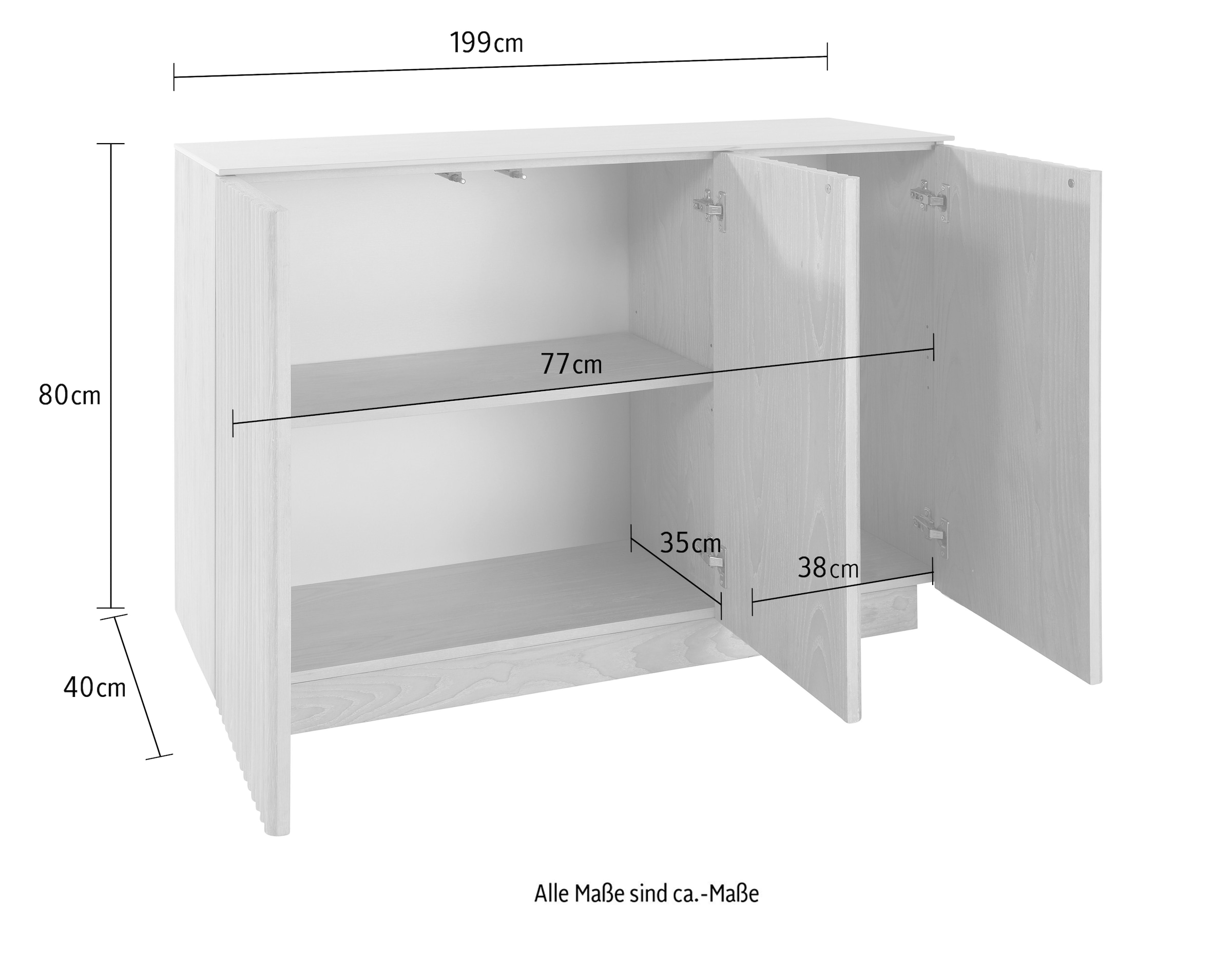 homsy by Ana Johnson Sideboard »Solva« Holzoptik aus Esche, geriffelte Front, Keramikplatte, Breite 119 cm