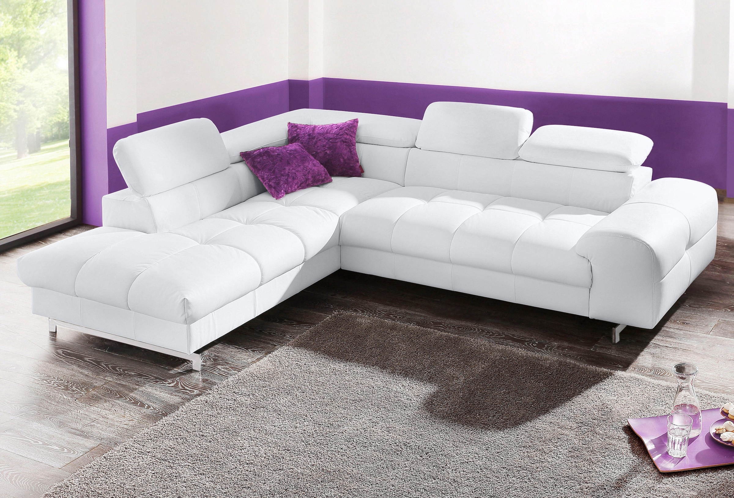 COTTA Polstergarnitur »Chef L-Form« Set,  Set bestehend aus: Ecksofa mit Kopfteilverstellung & Hocker