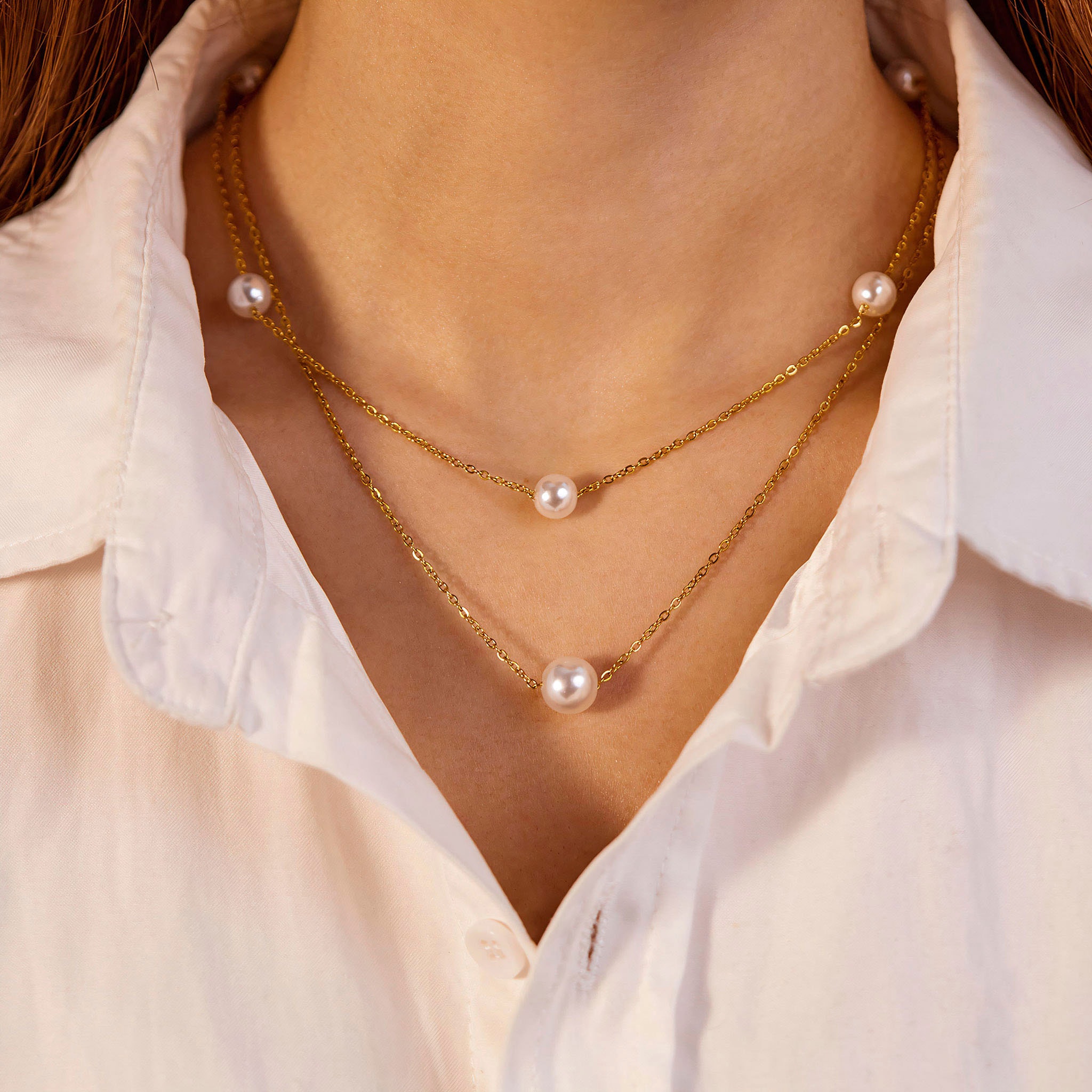 Firetti Kette mit Anhänger »Schmuck Geschenk Edelstahl Halsschmuck Halskette Layer doppelreihig«, mit Perle (synth.)