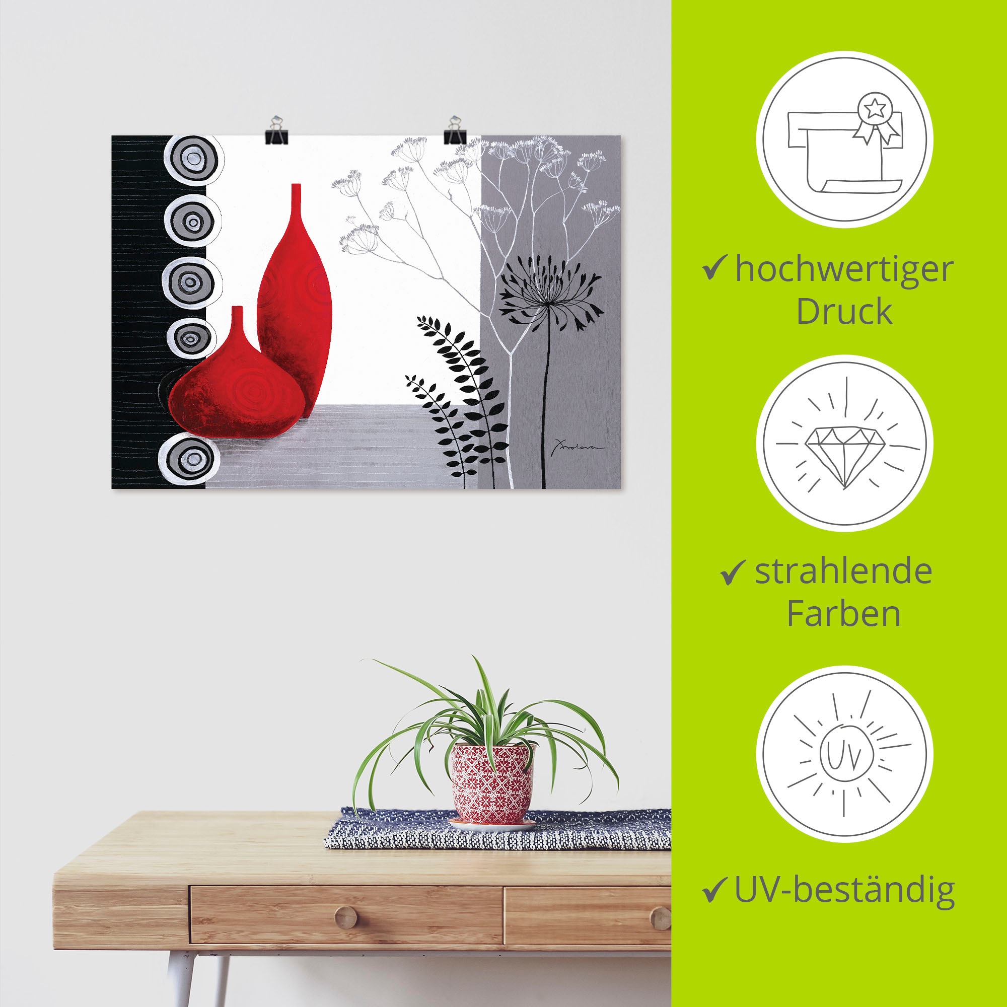 Artland Wandbild »Rote Vasen«, Vasen & Töpfe, (1 St.), als Leinwandbild, Poster in verschied. Größen
