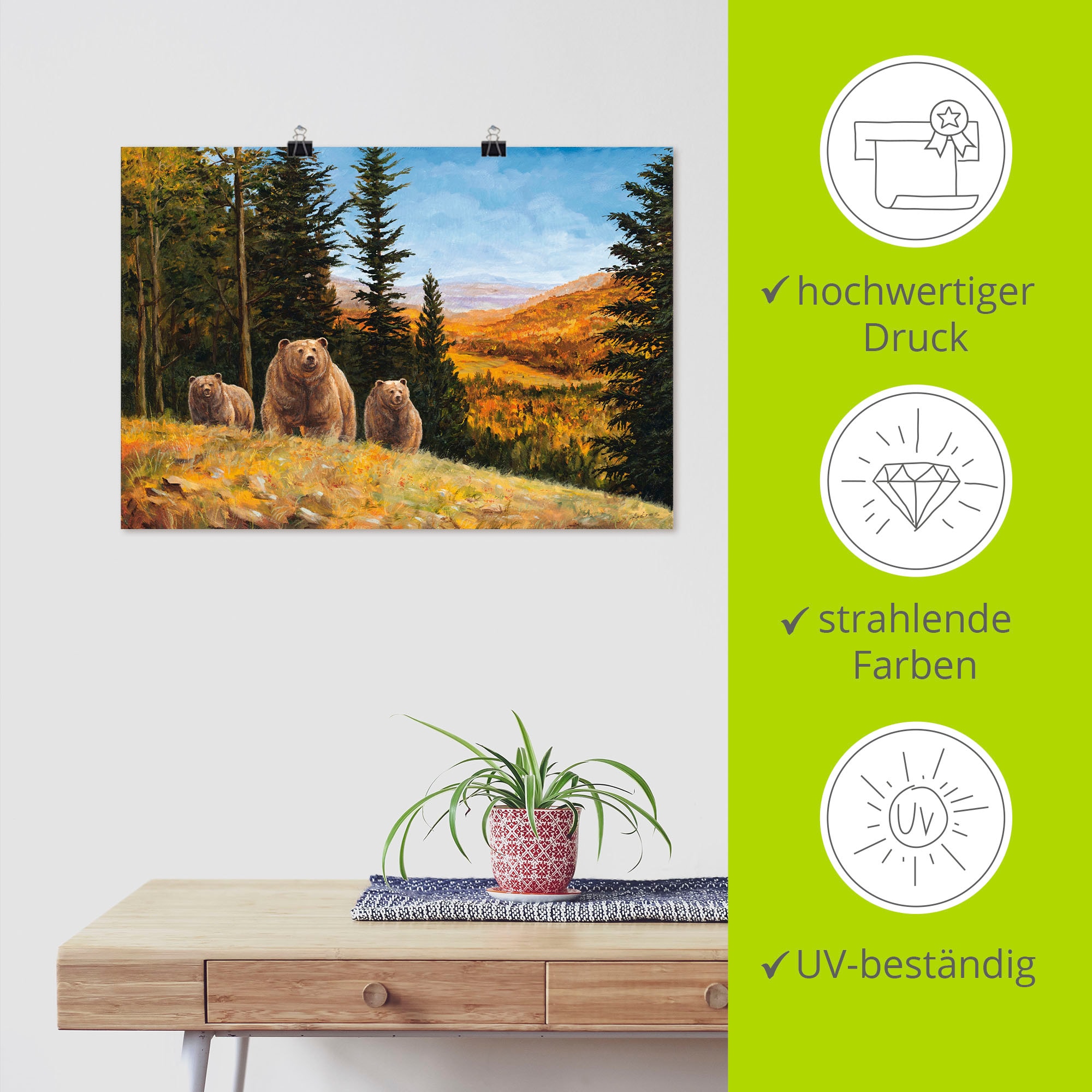 Artland Wandbild »Grizzly Bären«, Wildtiere, (1 St.), als Leinwandbild, Poster in verschied. Größen