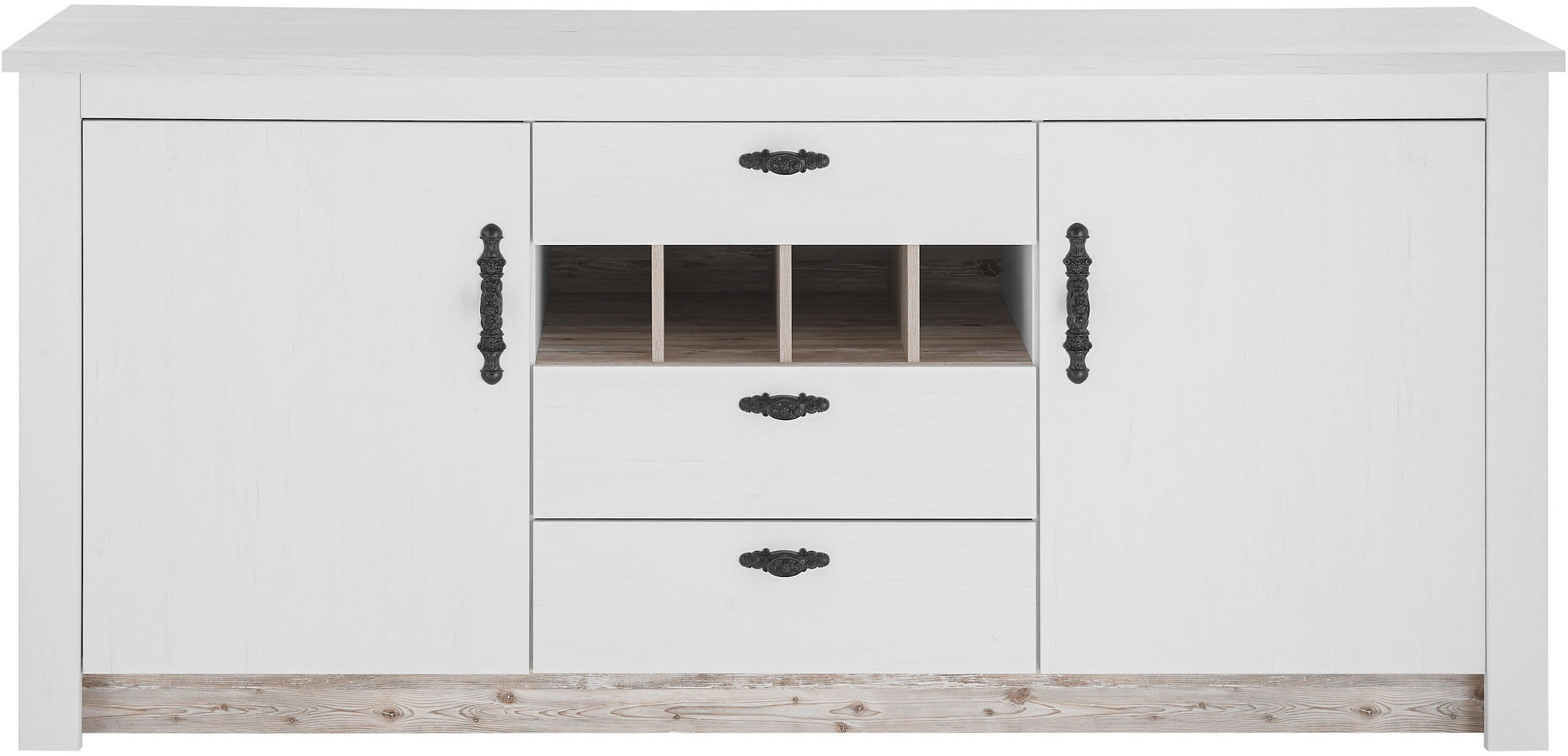 Home affaire Unterschrank »Florenz, Küchenunterschrank in Pinie Weiß, Unterschrank«, mit verschnörkeltem Metallgriff, im Landhausstil, Arbeitshöhe 92 cm