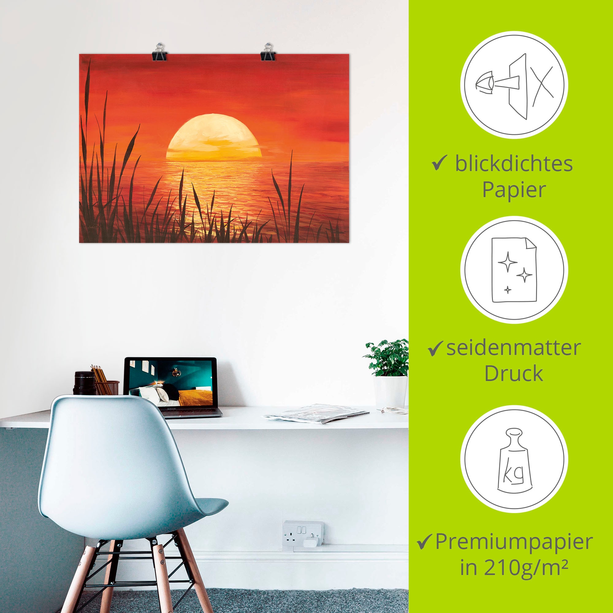 Artland Wandbild »Roter Sonnenuntergang am Ozean«, Bilder vom Sonnenuntergang & -aufgang (1 Stück), in vielen Größen & Produktarten - Alubild / Outdoorbild, Leinwandbild, Poster, Wandaufkleber / Wandtattoo auch für Badezimmer geeignet