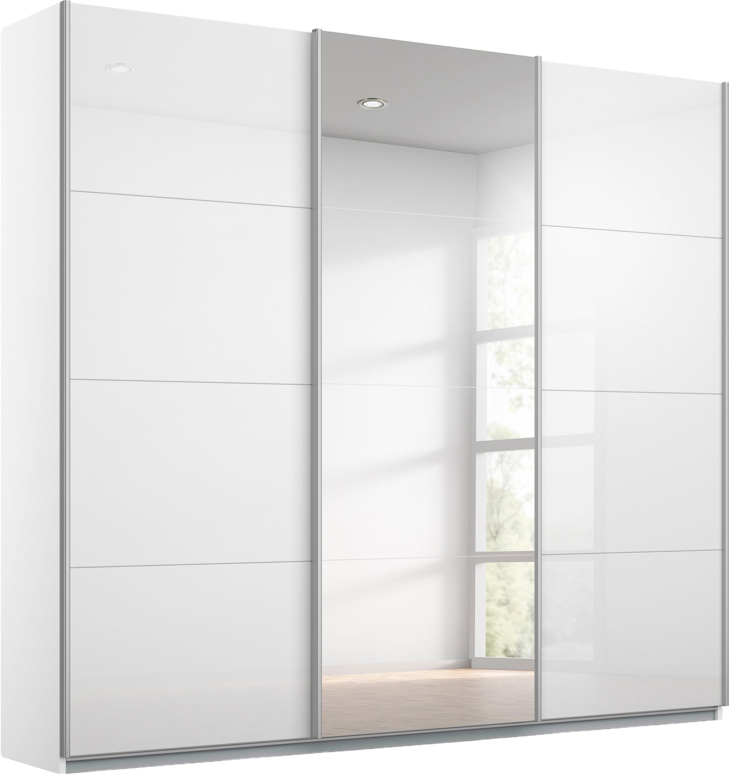 rauch Schwebetürenschrank »Kleiderschrank Schrank Garderobe KOLUNA Hochglanz-Front und Spiegel« 3 Ausstattungen BASIC/CLASSIC/PREMIUM (inkl. SOFT-CLOSE-FUNKTION),  Breiten 203/271/315/360 cm Höhen 210/229 cm MADE IN GERMANY