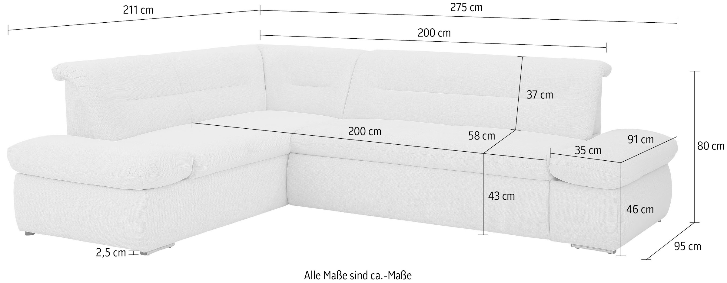 INOSIGN Ecksofa »Avesa L-Form«, Wahlweise mit Arm- und Bettfunktion, B/T/H: 275/211/80 cm