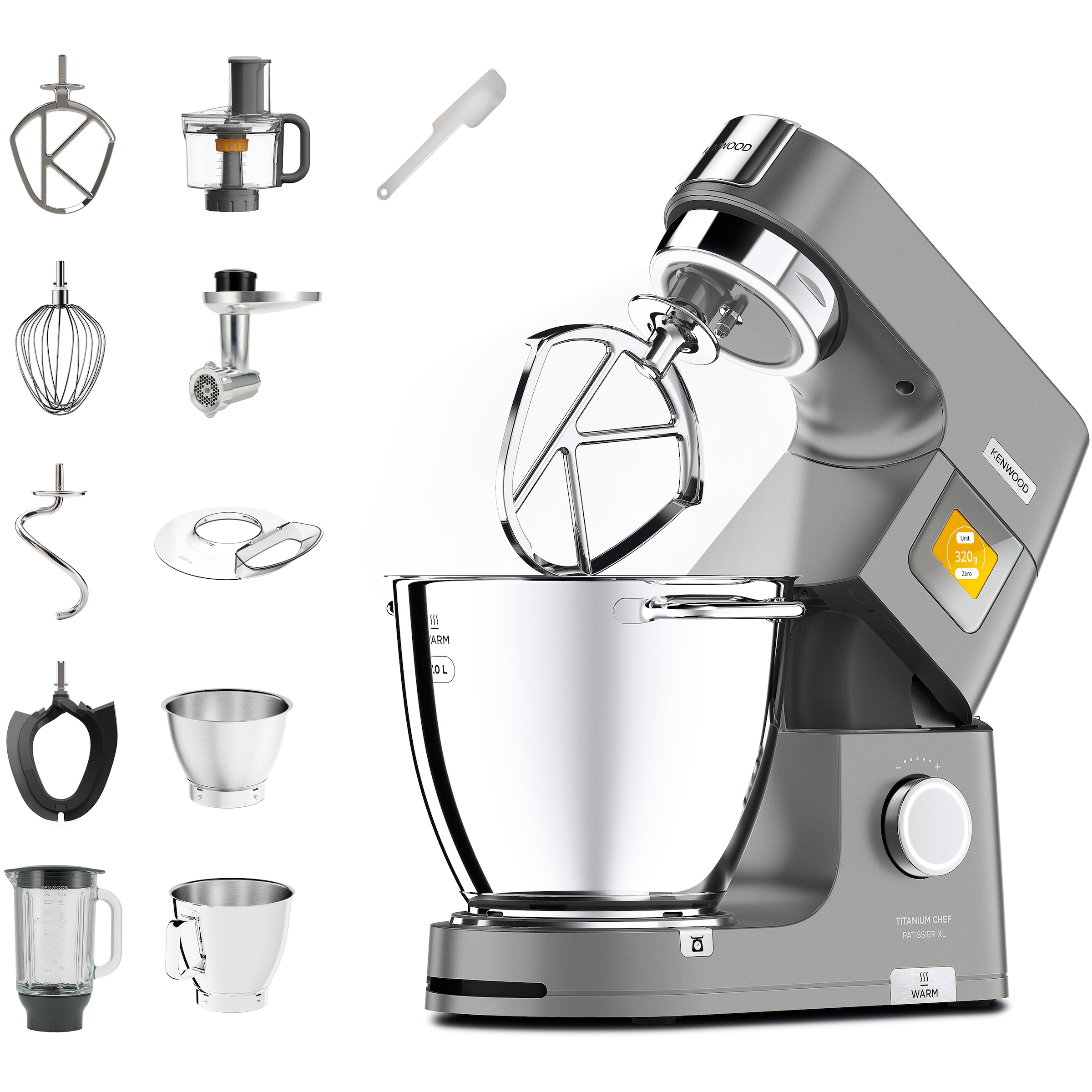 KENWOOD Küchenmaschine »Titanium Chef Patissier XL KWL90.594SI«, Wärmefunktion, zusätzliche 5 l Schüssel, inkl. umfangreiches Zubehör