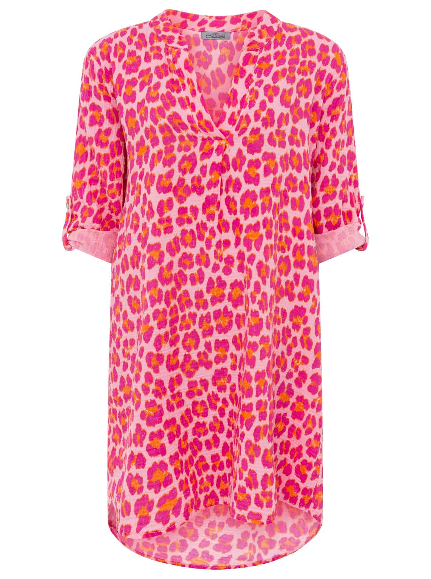 Zwillingsherz Blusentop »"Rom"« Turn-Up Ärmel, V-Neck. Leo-Muster, Musselin