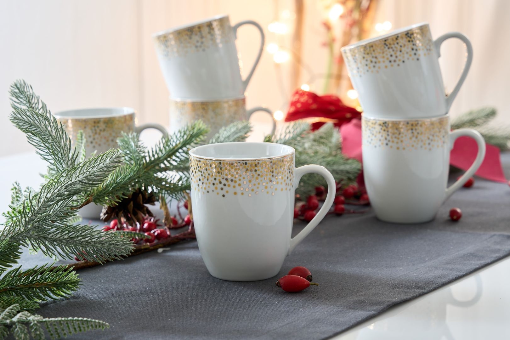 Retsch Arzberg Becher »DUSTY, 6-teiliges Becher-Set für 6 Personen, je 340 ml« dezentes Dekor auf schlichtem Weiß