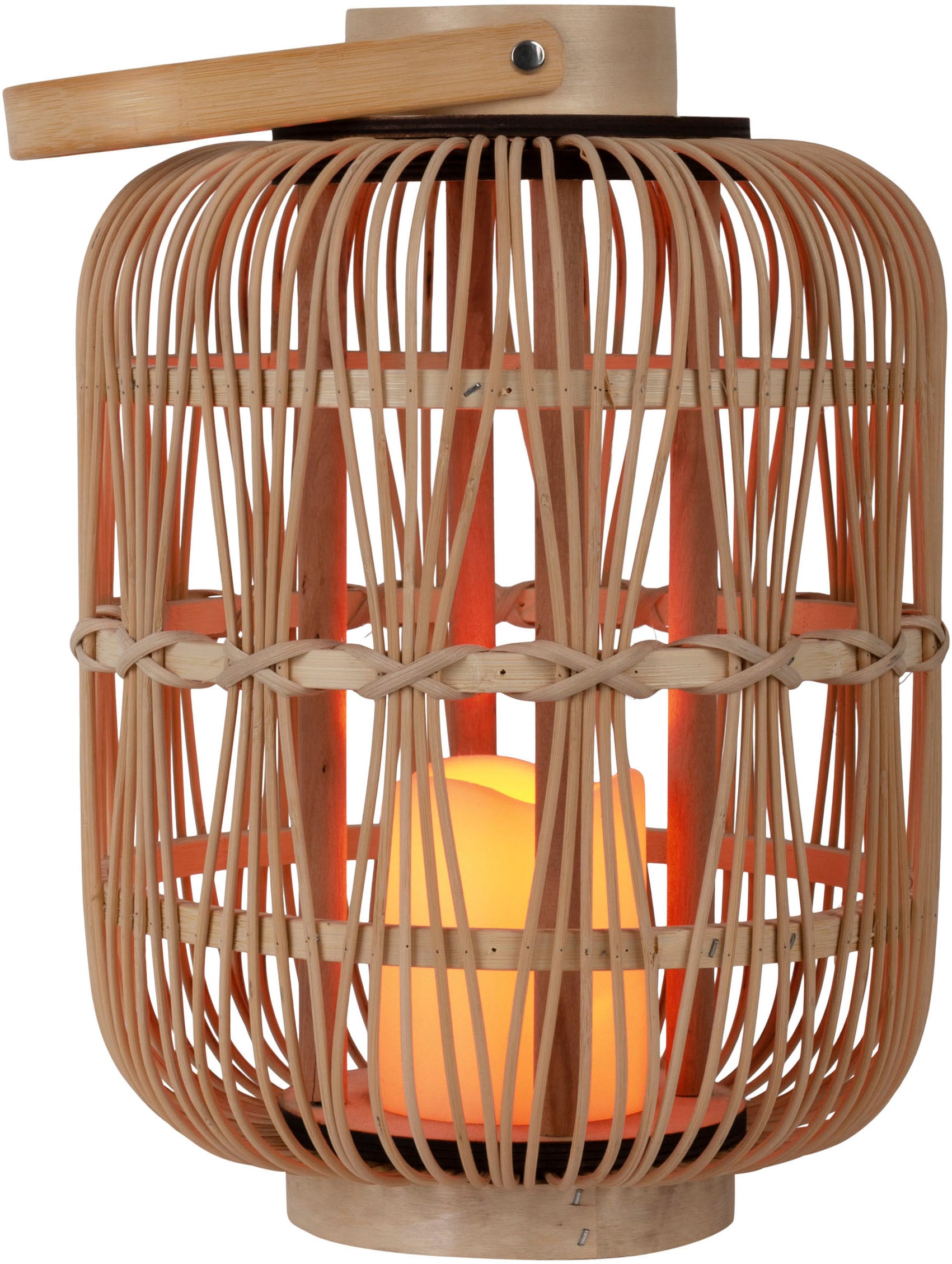 näve LED Dekolicht »Korbinian« 1 Stk. Warmweiß Rattankorb natur mit Griff inkl. 1x LED-Kerze warmweiß, Timer, IP20
