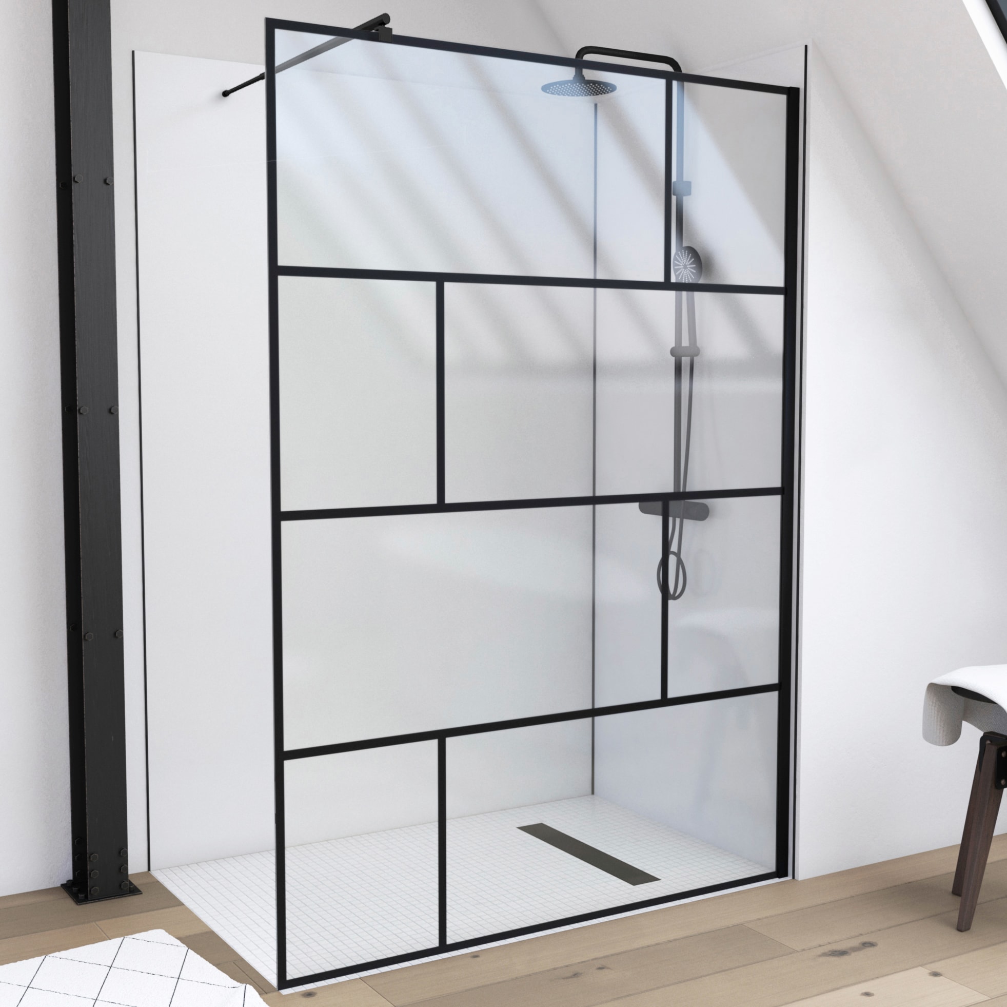 Marwell Walk-in-Dusche »Bricks«, 90 x 195 cm, inkl. Haltestange für Wandmontage