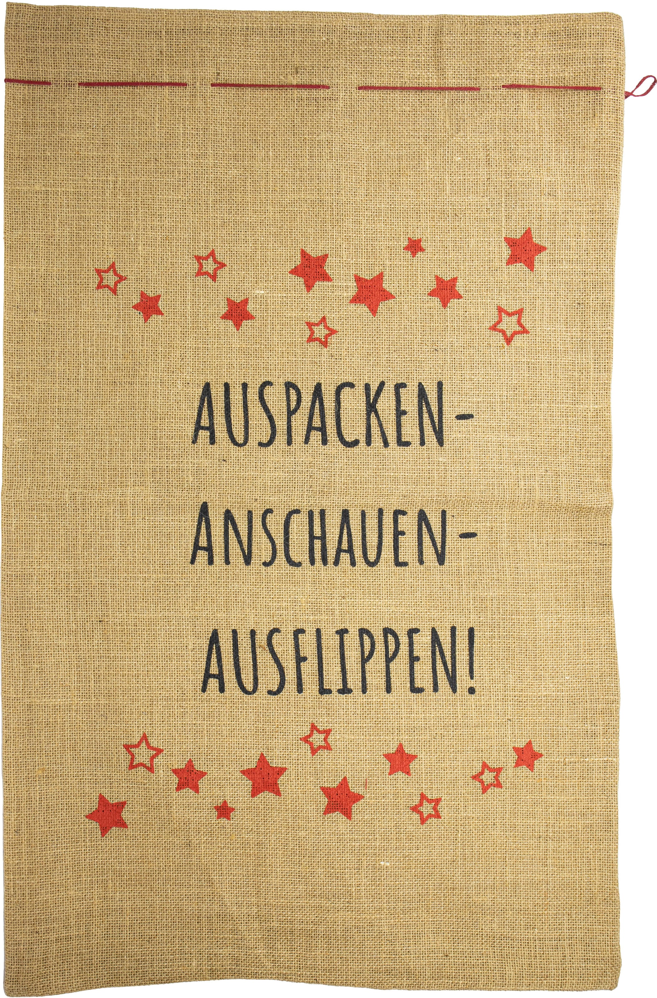 Weihnachtsfigur »Jutesack Eadie, mit Schriftzug "Auspacken, Anschauen, Ausflippen!"«,...