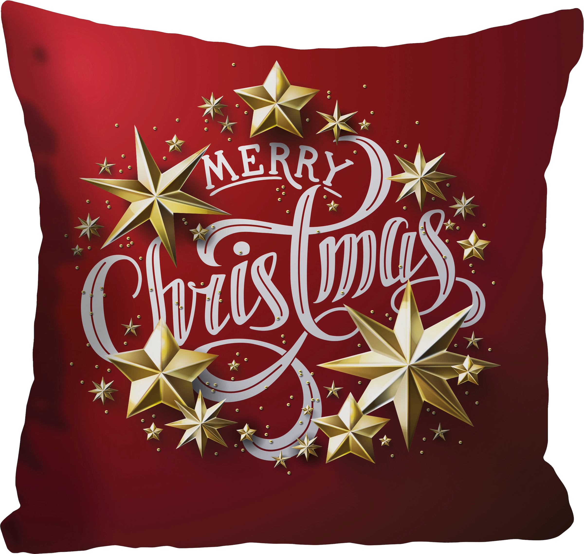 queence Dekokissen »Stars« Kissenhülle,Merry Christmas,Rot,Weihnachten,Festlich,Spruch