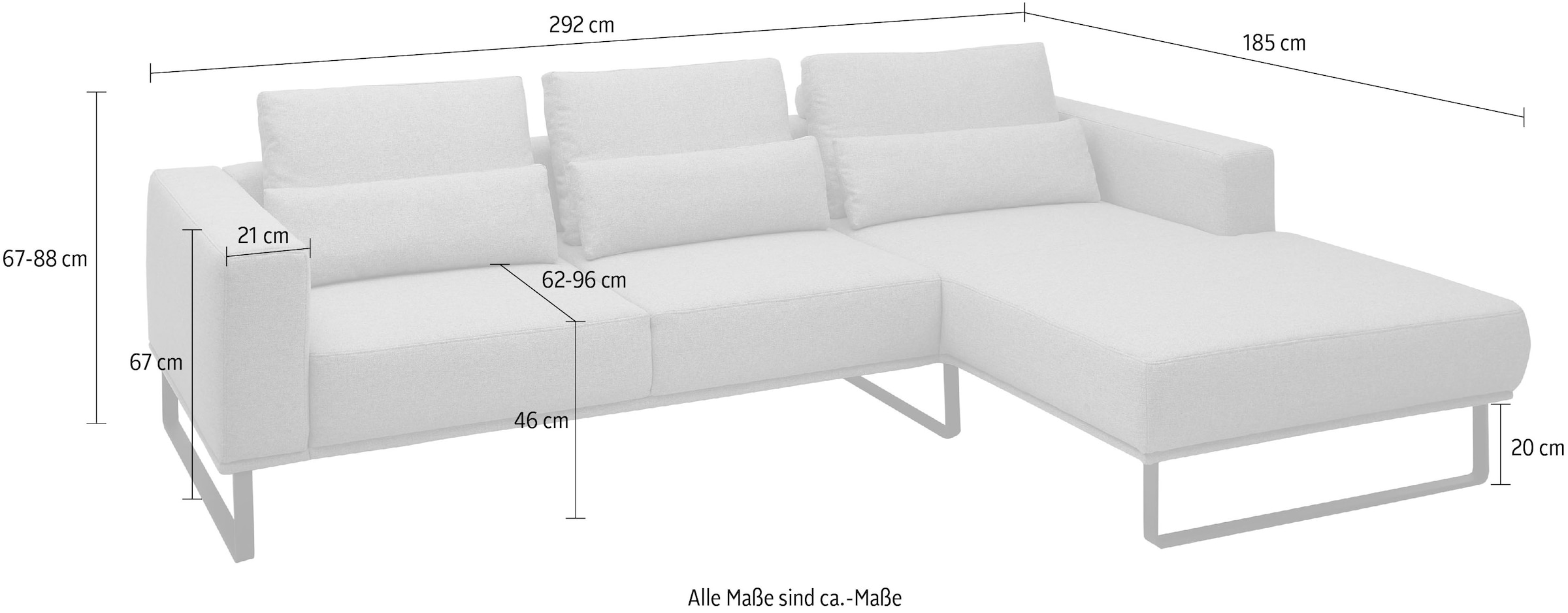 Musterring Ecksofa »JustB! PM100« Modernes Design mit schwarzen Metallkufen und 292 cm Breite - 6 Farben