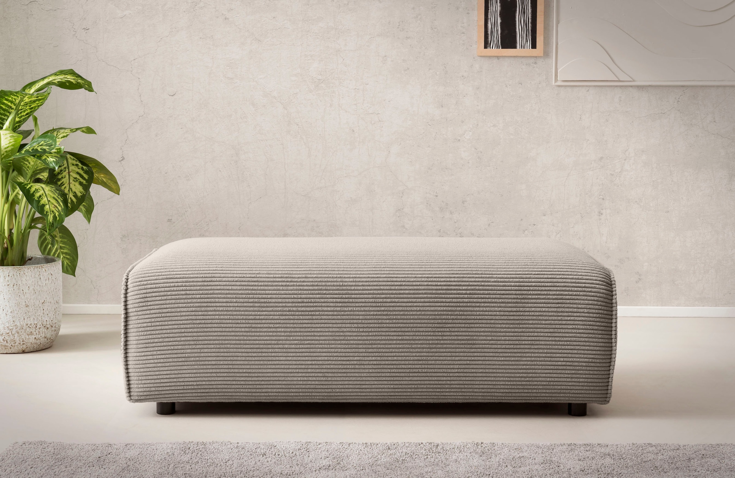 LeGer Home by Lena Gercke Hocker »PIARA, Cord, Polsterhocker mit Kedernaht« zur Serie PIARA, rechteckig, schwarze Füße, bequemer Sitzkomfort