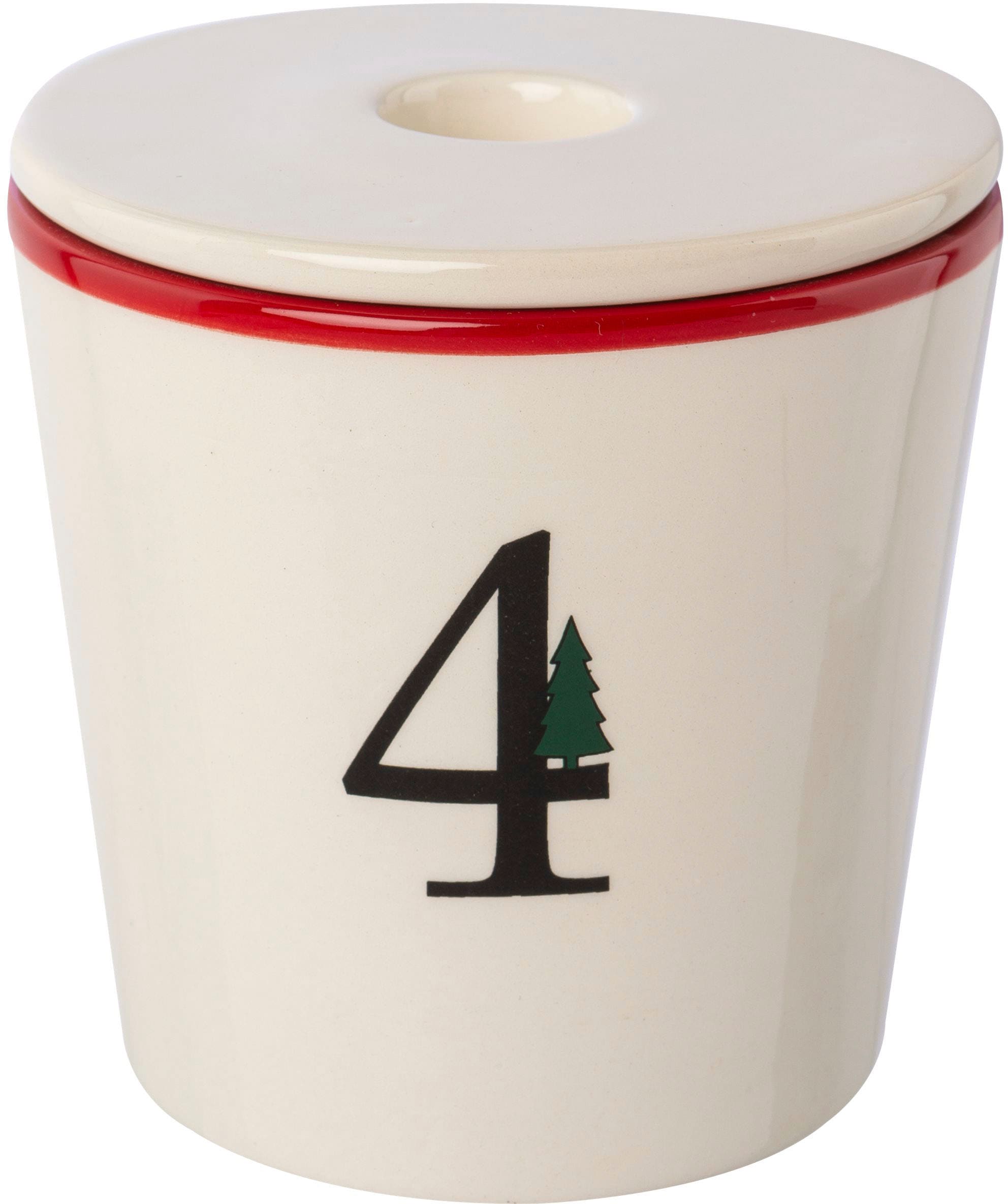 Creativ deco Kerzenhalter »Stabkerzenhalter für die Adventszeit, Weihnachtsdeko«, (Set, 4 St.), Becher aus Keramik mit Cover 1 bis 4, Höhe ca. 10 cm, Adventsleuchter