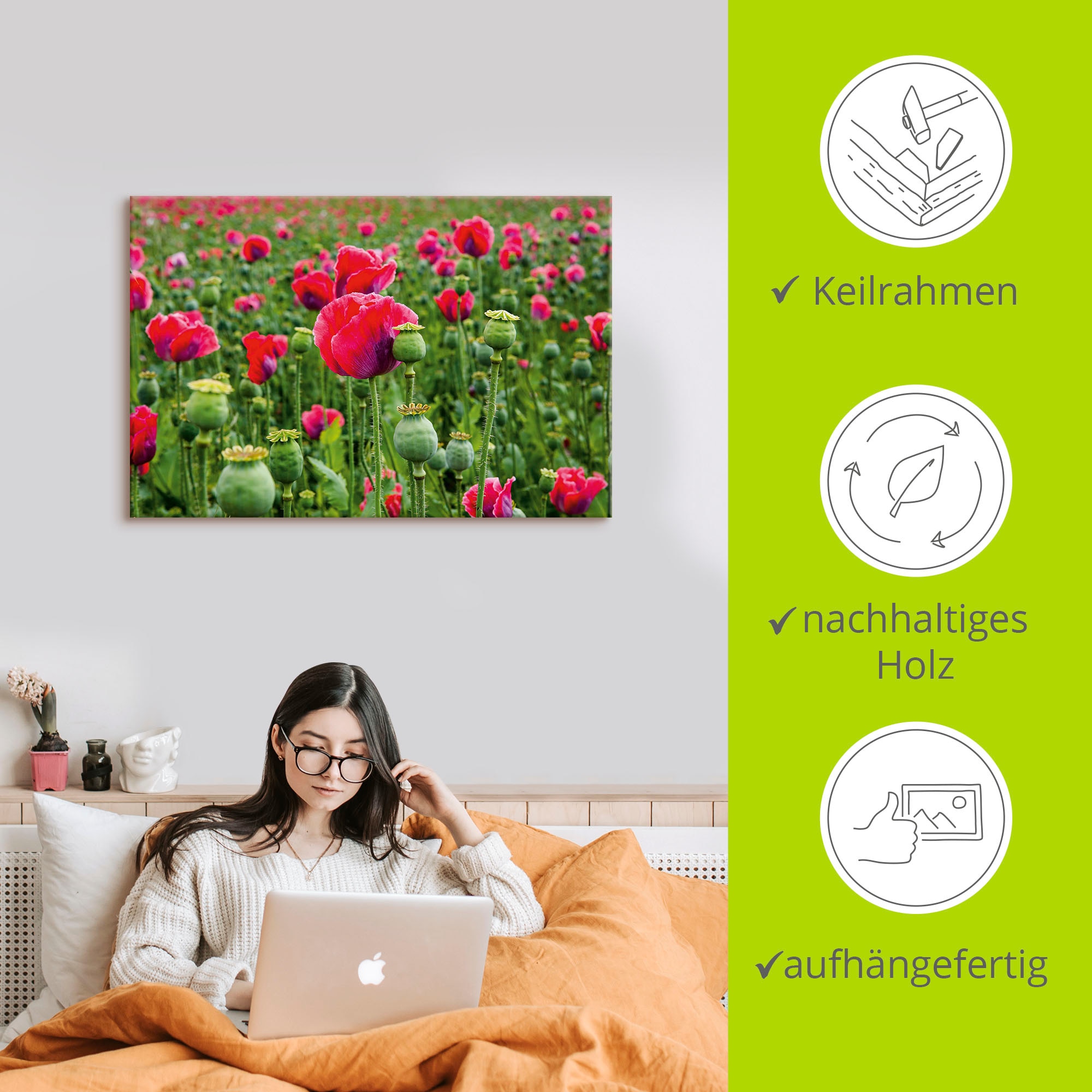Artland Leinwandbild »Mohnblumen Nahaufnahme«, Blumenwiese, (1 St.), auf Keilrahmen gespannt