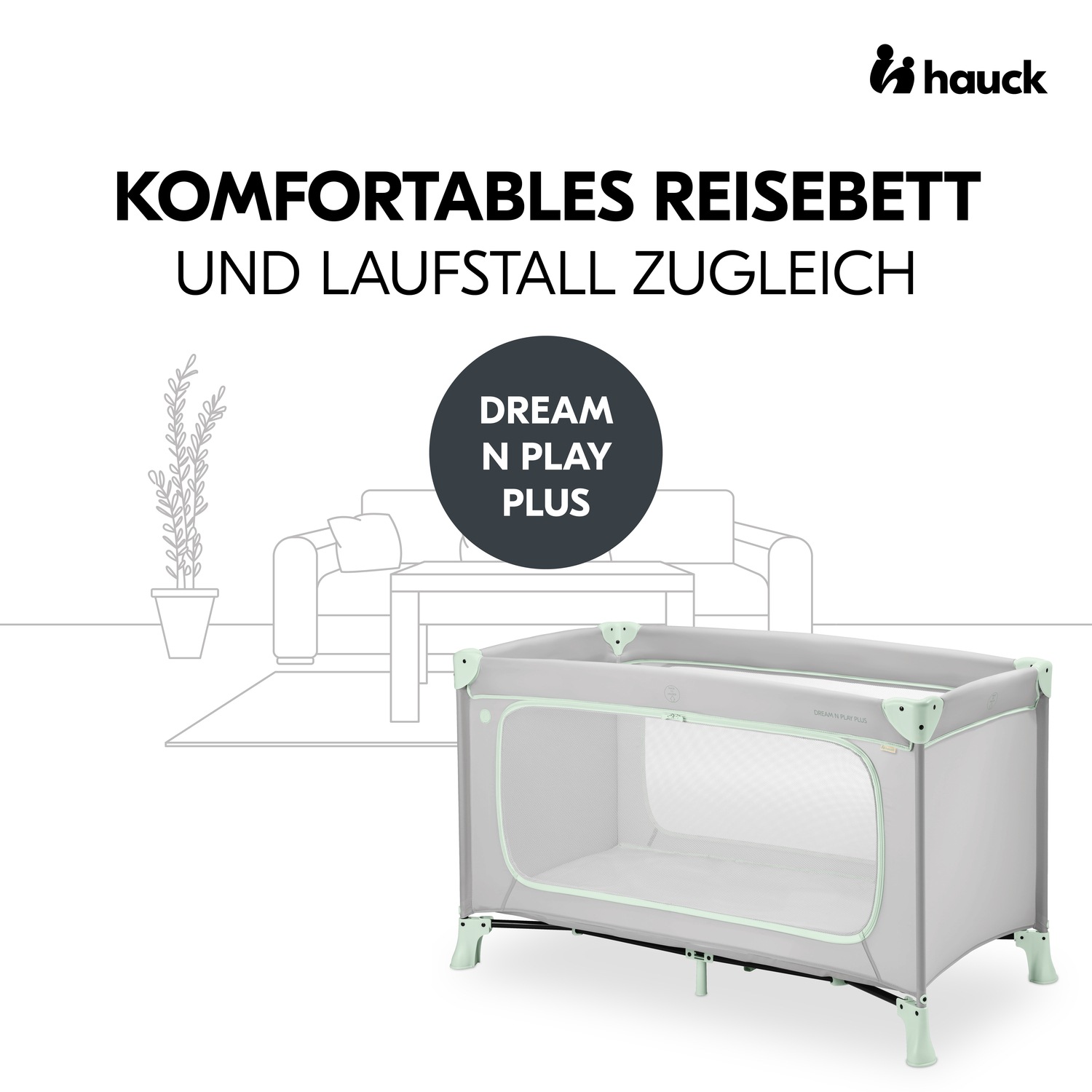 Hauck Baby-Reisebett »Dream N Play Plus, Dusty Mint«, Vorderausstieg