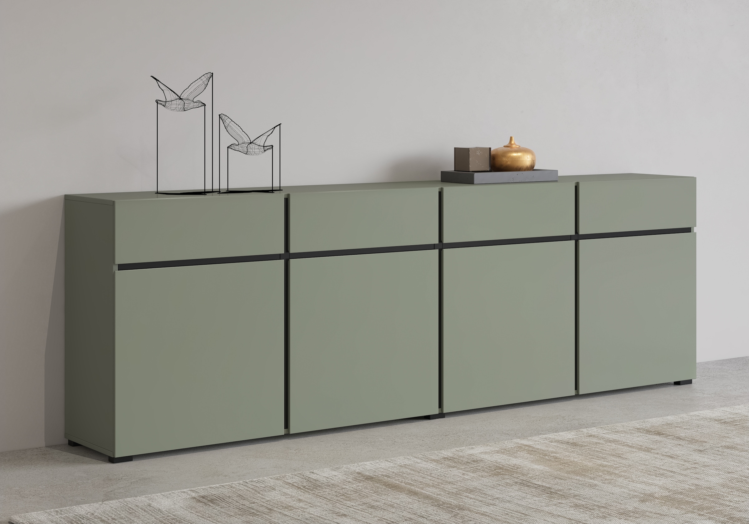 INOSIGN Sideboard »Cross,Breite 225 cm, moderne grifflose Kommode,4 Türen/4 Schubkästen«, Schubladenschrank mit viel Stauraum, Einlegeböden verstellbar