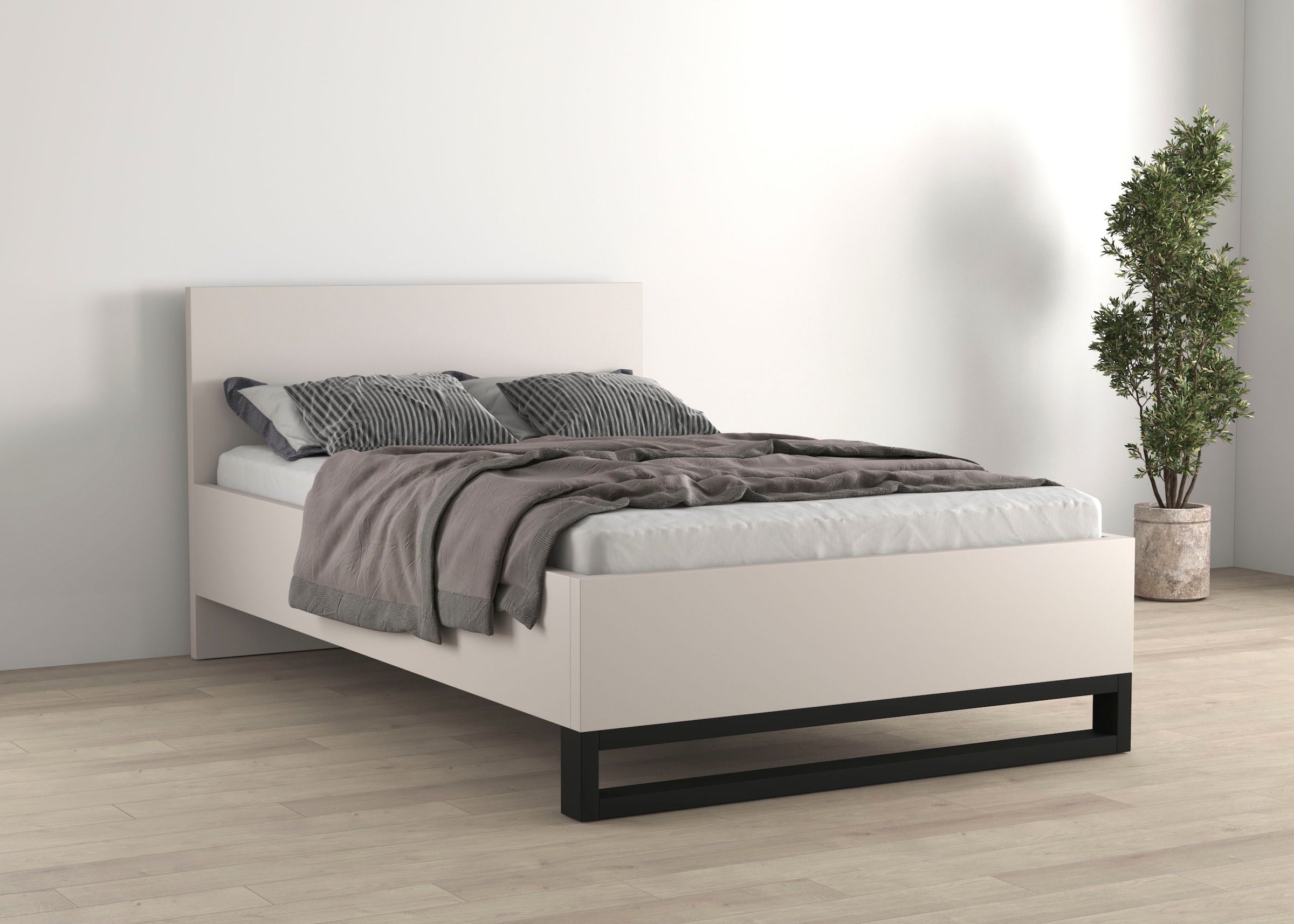 Home affaire Bettgestell »Bronne, Topeseller, Industrial Design« In den Breiten 140cm, 160cm und 180cm,  Stauraumbett in drei Breiten, stabil mit Kufen in Metalloptik