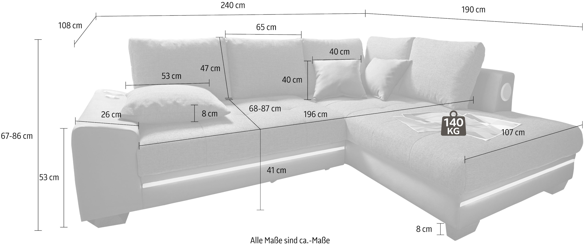 Mr. Couch Ecksofa »Nikita L-Form«, wahlweise mit Kaltschaum (140kg Belastung/Sitz), Bettfunktion