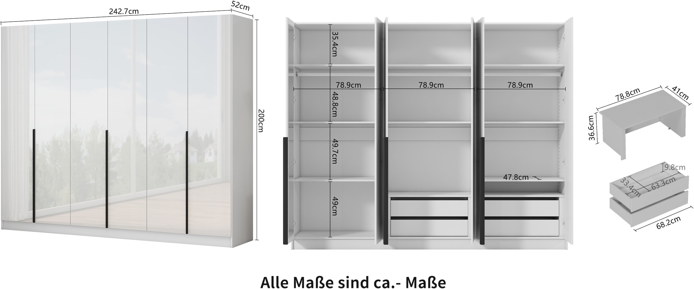 OTTO home Kleiderschrank »Annor Schlafzimmerschrank Breite 242cm hochglanz Schrank Garderobe« Drehtürenschrank mit perfekter Innenausstattung - elegante Türgriffe