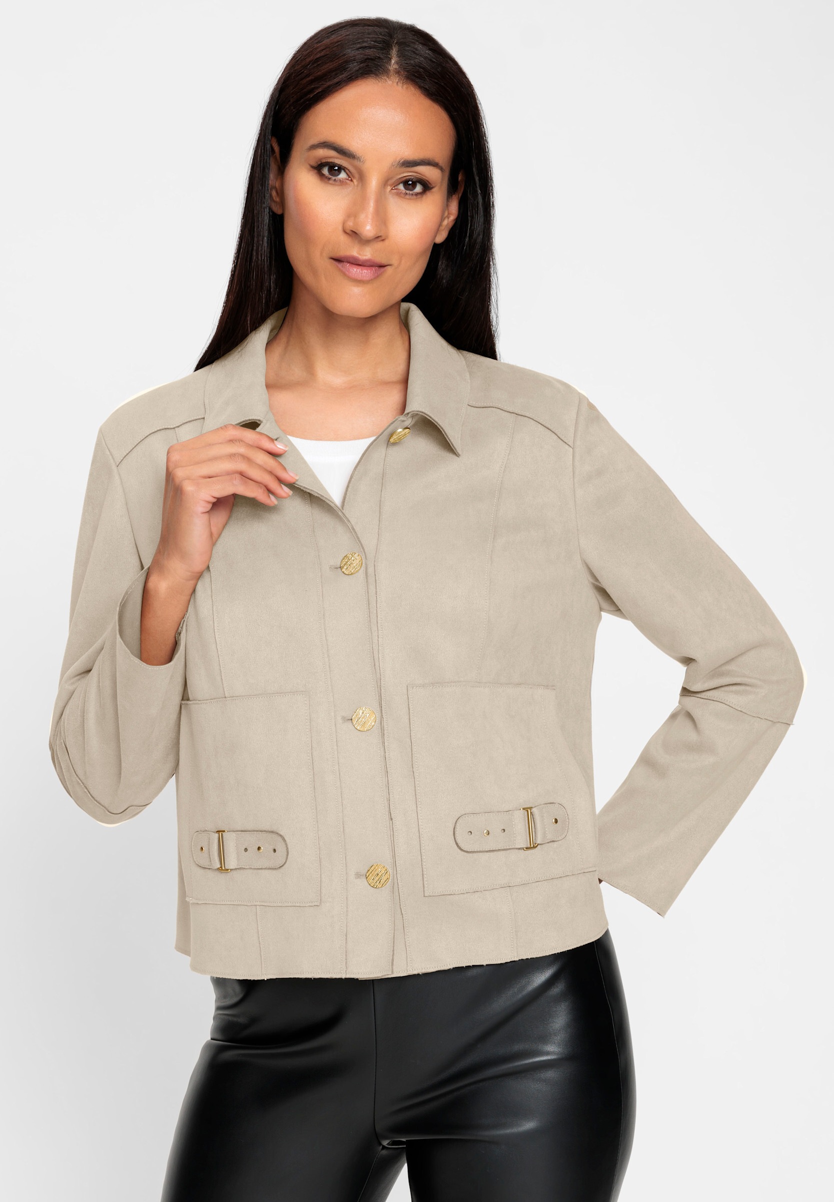 heine Lederimitat-Blazer »Velourslederimitat-Jacke Lederimitatjacke mit aufgesetzten Taschen«