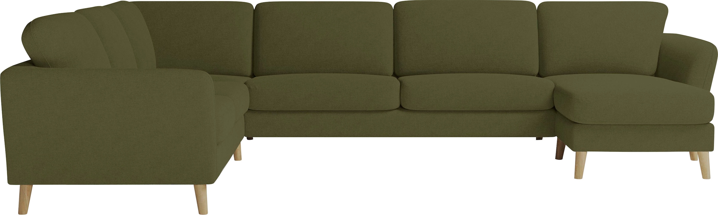 OTTO home Wohnlandschaft »MARSEILLE XXL 349cm, U-Form, Ottomane rechts/links wählbar« Massivholzbeine aus Eiche, In verschieden Bezügen und Farbvarianten