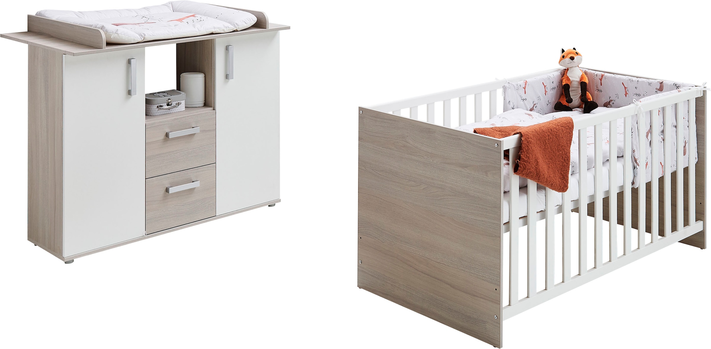 Babymöbel-Set »Geert«, (Spar-Set, 2 St., Kinderbett, Wickelkommode), mit Kinderbett...