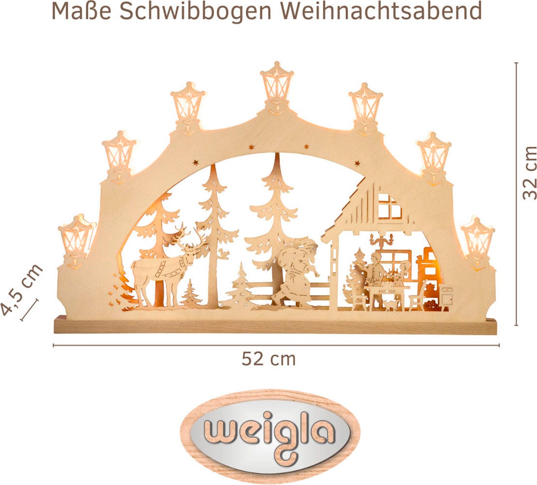 Weigla LED Schwibbogen »Weihnachtsabend, Lichterbogen aus Holz, NATUR«, Erzgebirge garantiert, Weihnachtsdeko Innen, Weihnachtsbeleuchtung