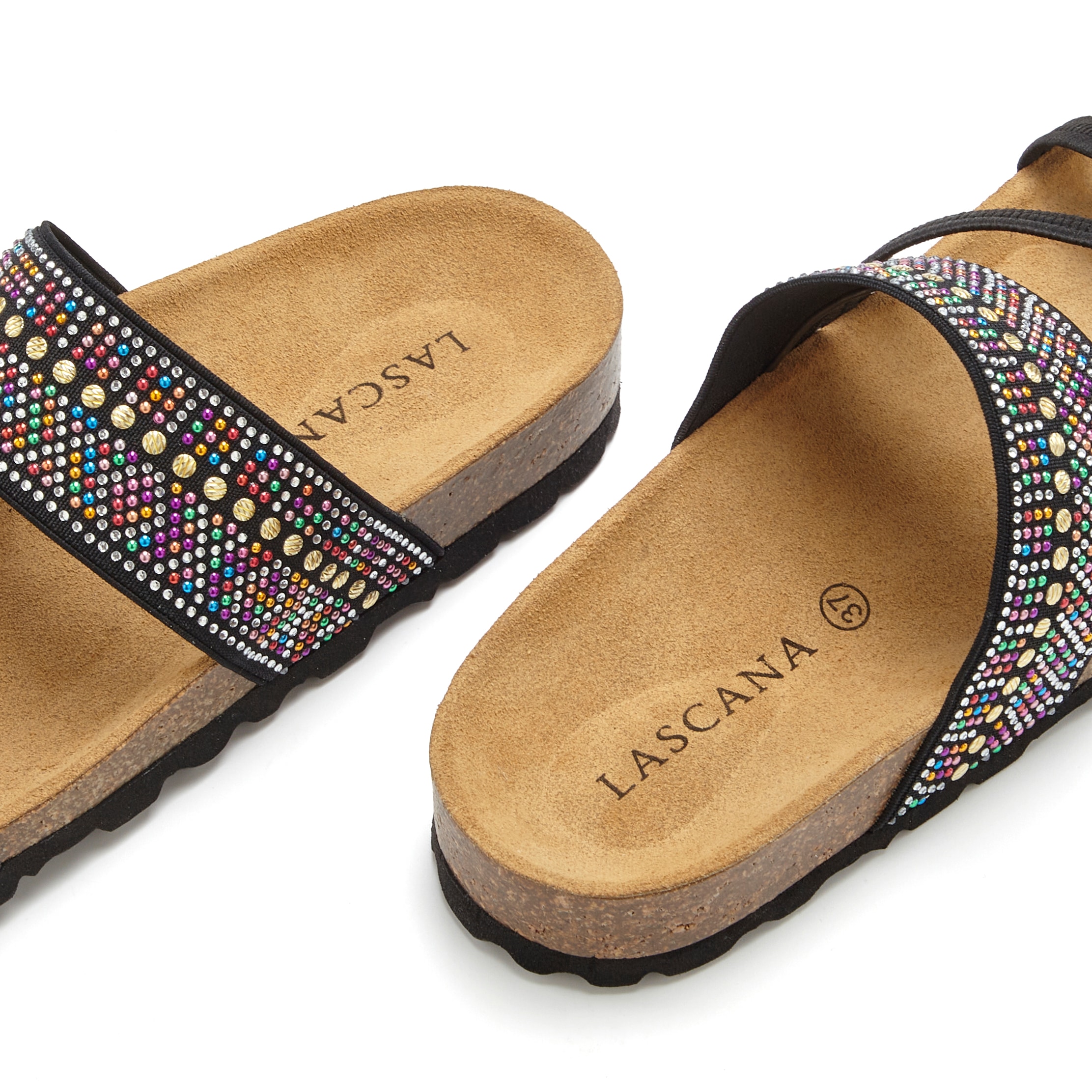 LASCANA Pantolette »Mule, Sandale, offener Schuh, Sommerschuh,«  mit Komfortkorkfußbett aus Leder und elastischen Riemen