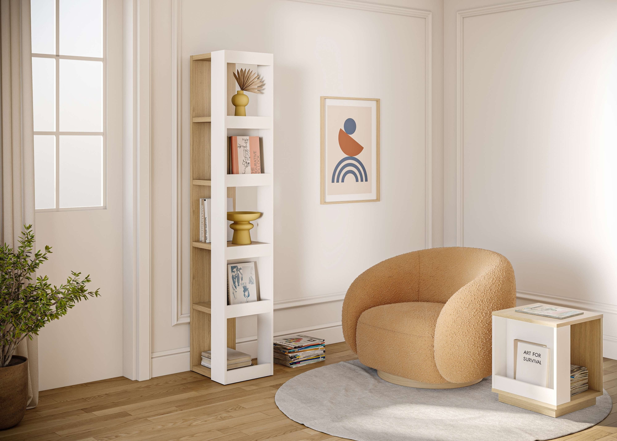 TemaHome Beistelltisch »ELLA Sofatisch, Regal, Eichefurnier & Weiss, Aufbewahrung,«, vielsitige Ablagen, Breite 40 oder 70 cm