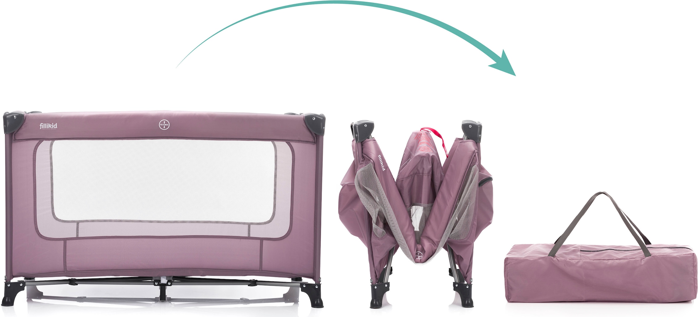 Fillikid Baby-Reisebett »Nizza, Himbeer«, Inkl. Transporttasche