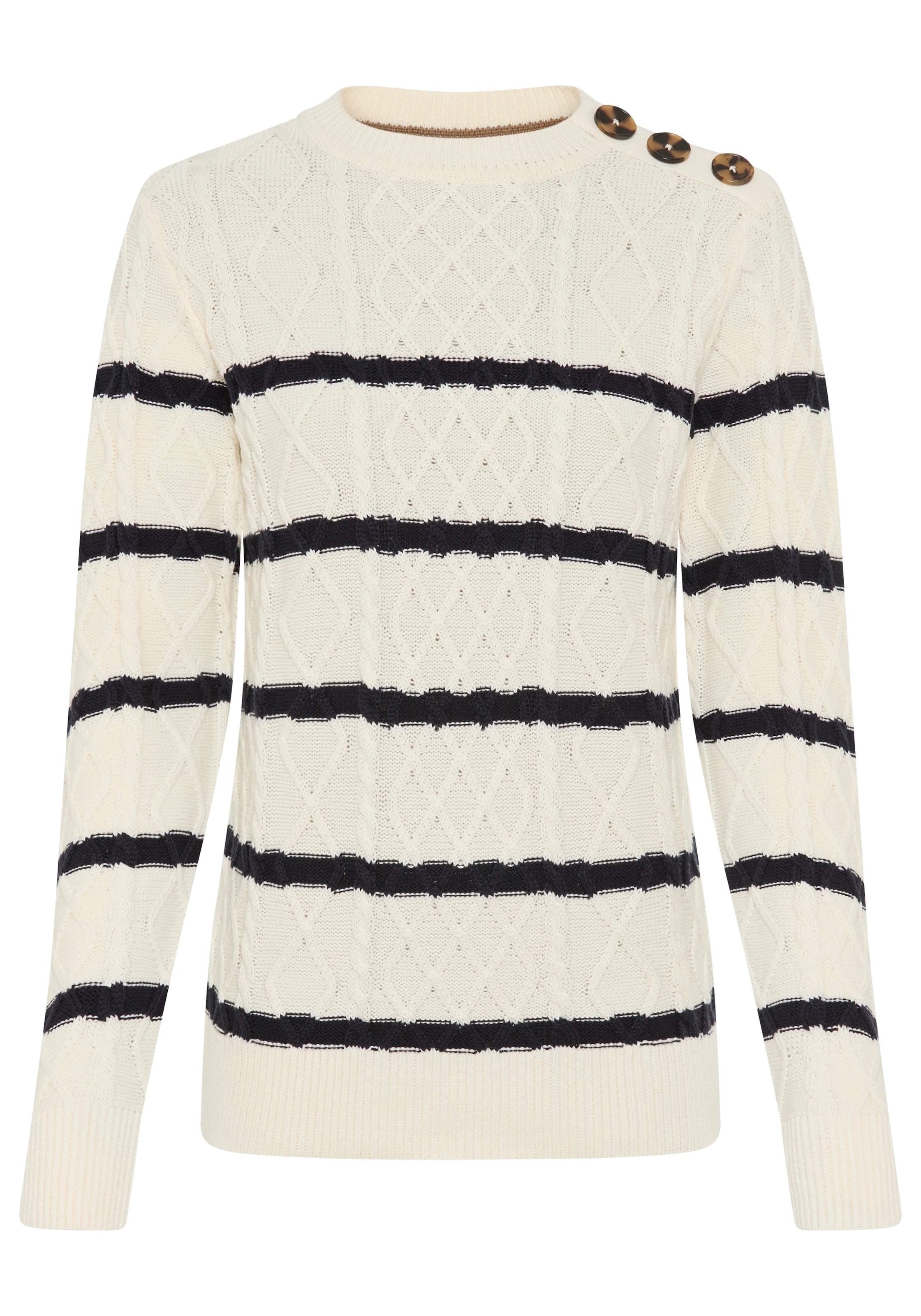 Laura Scott Rundhalspullover Übergangspullover mit Zopfmuster und Streifen - NEUE KOLLEKTION