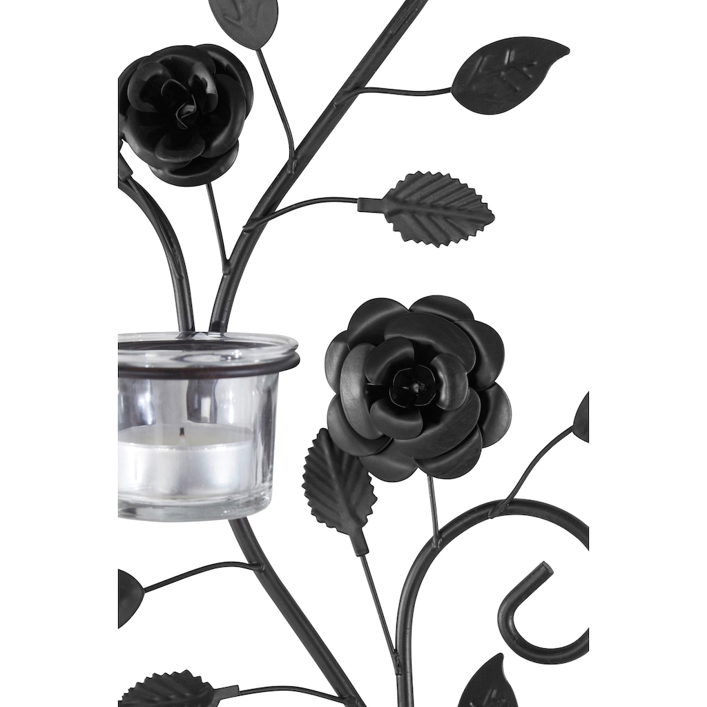 Home affaire Wandkerzenhalter »Blumenranke, schwarz«, (2er-Set), Wandleuchter, Wanddeko, Wanddekoration, aus Metall, mit Used-Effekt, Wohnzimmer