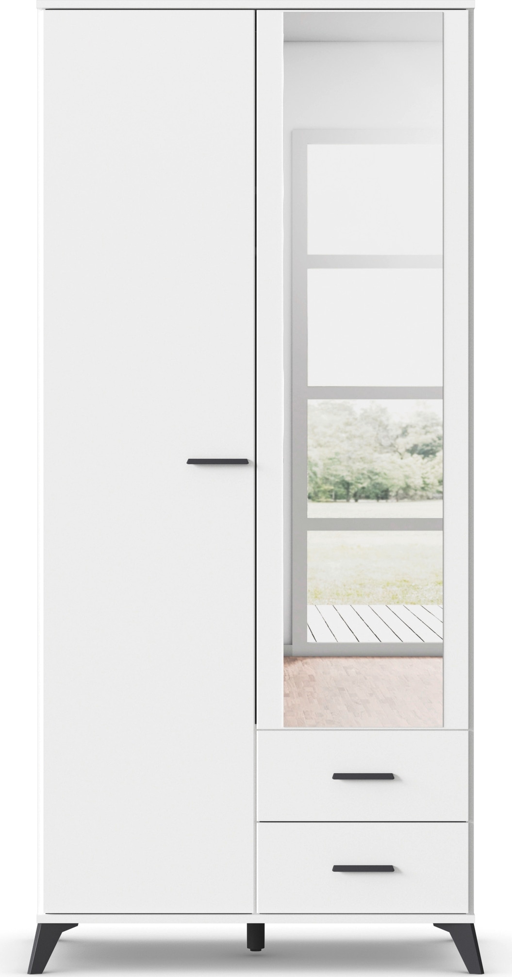 rauch Drehtürenschrank »Lucena« mit schräg ausgestellten Füßen im Monochrom-Stil, mit Spiegel