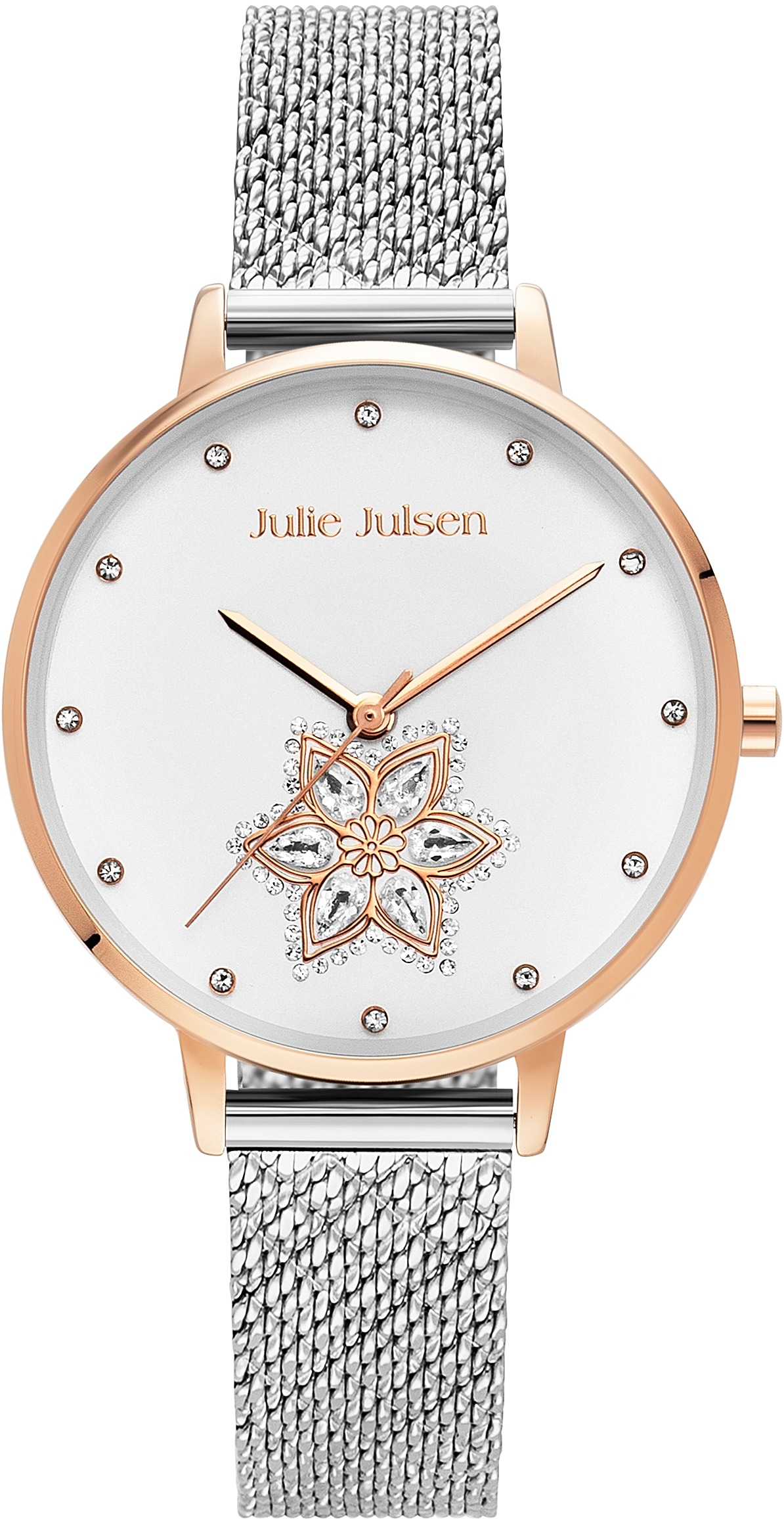 Julie Julsen Quarzuhr »Drop Flower Rosé Silver, JJW1174RGSME«, Blumen, Zirkonia