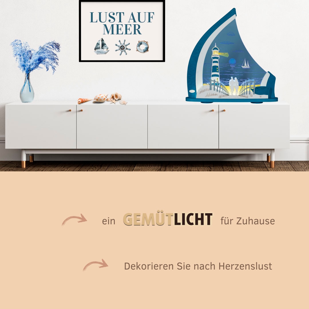 Weigla LED Lichterbogen »Maritim, Leuchtturm, Lichterspitze, Dekoleuchte, Made in Germany« 1 Stk. Erzgebirge garantiert, maritime Deko Innen, Dekolampe, BLAU-WEIẞ