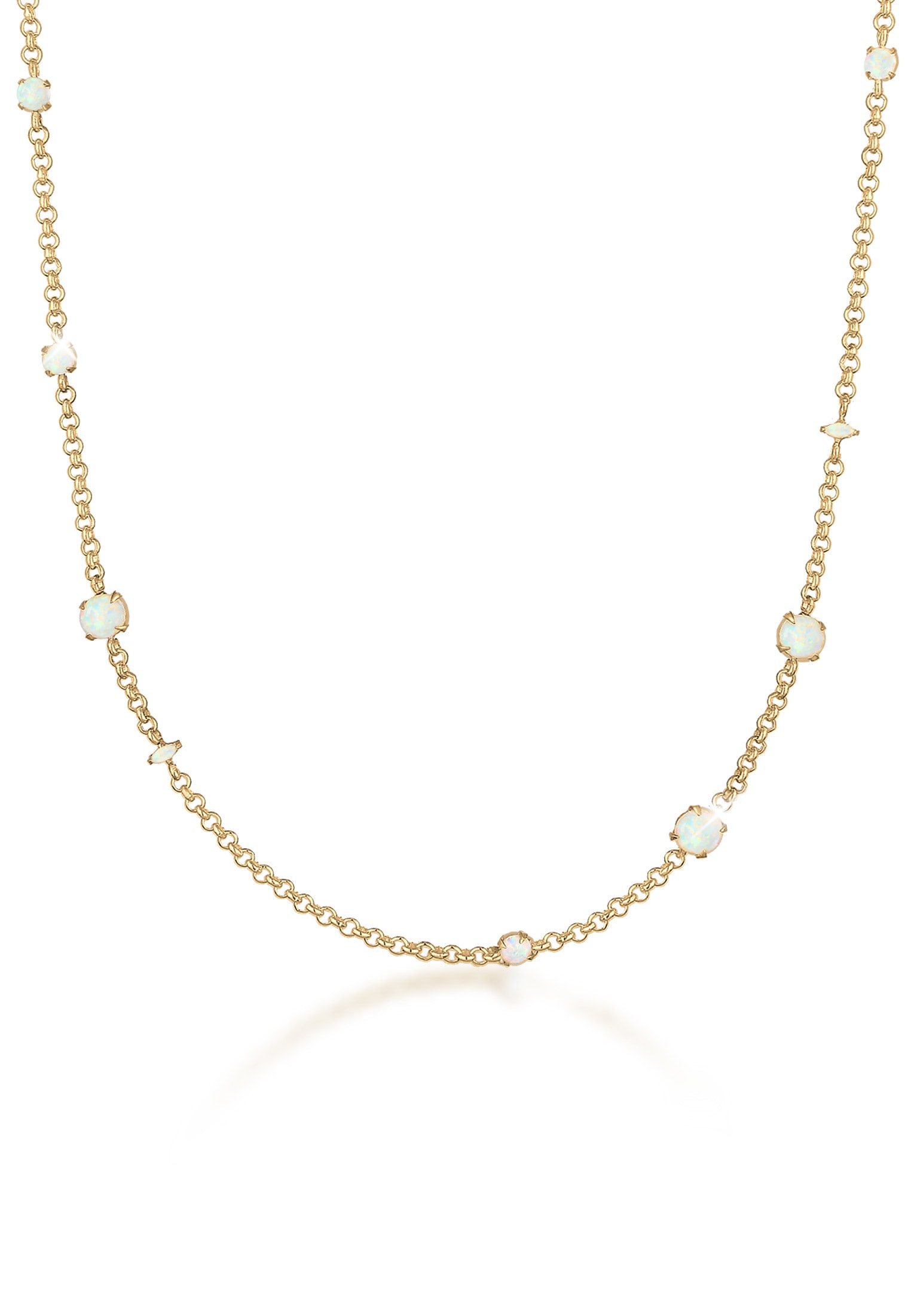 Elli Premium Silberkette »Halskette Synthetischer Opal Weiß 925 Sterling Silber vergoldet«
