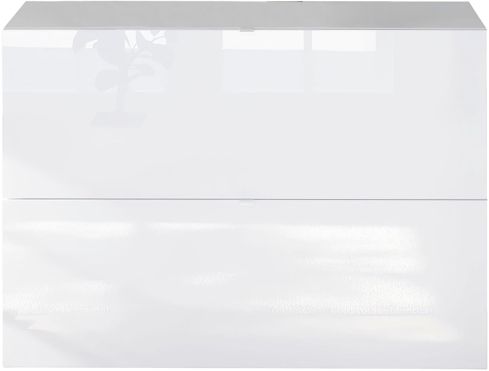 INOSIGN Schuhschrank »SMILE Breite 104 cm, 2 Klappen, komplett Weiß Hochglanz lackiert,«, Schuhkipper hängend o. stehend montierbar, 4 Fächer, Metallgriffe