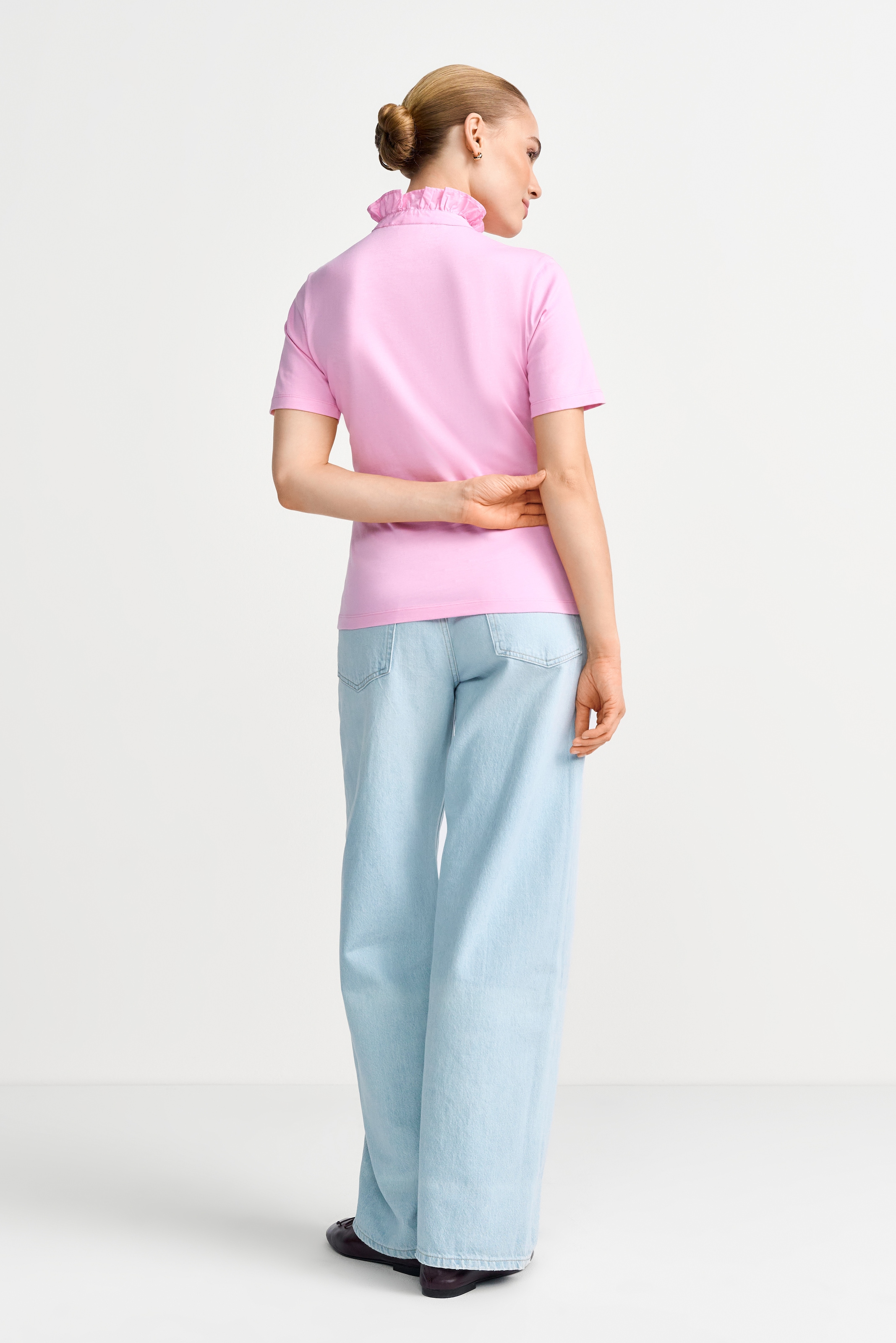 RICHROYAL Blusenshirt mit schmalem Stehkragen und halber Knopfleiste mit Rüschenkante