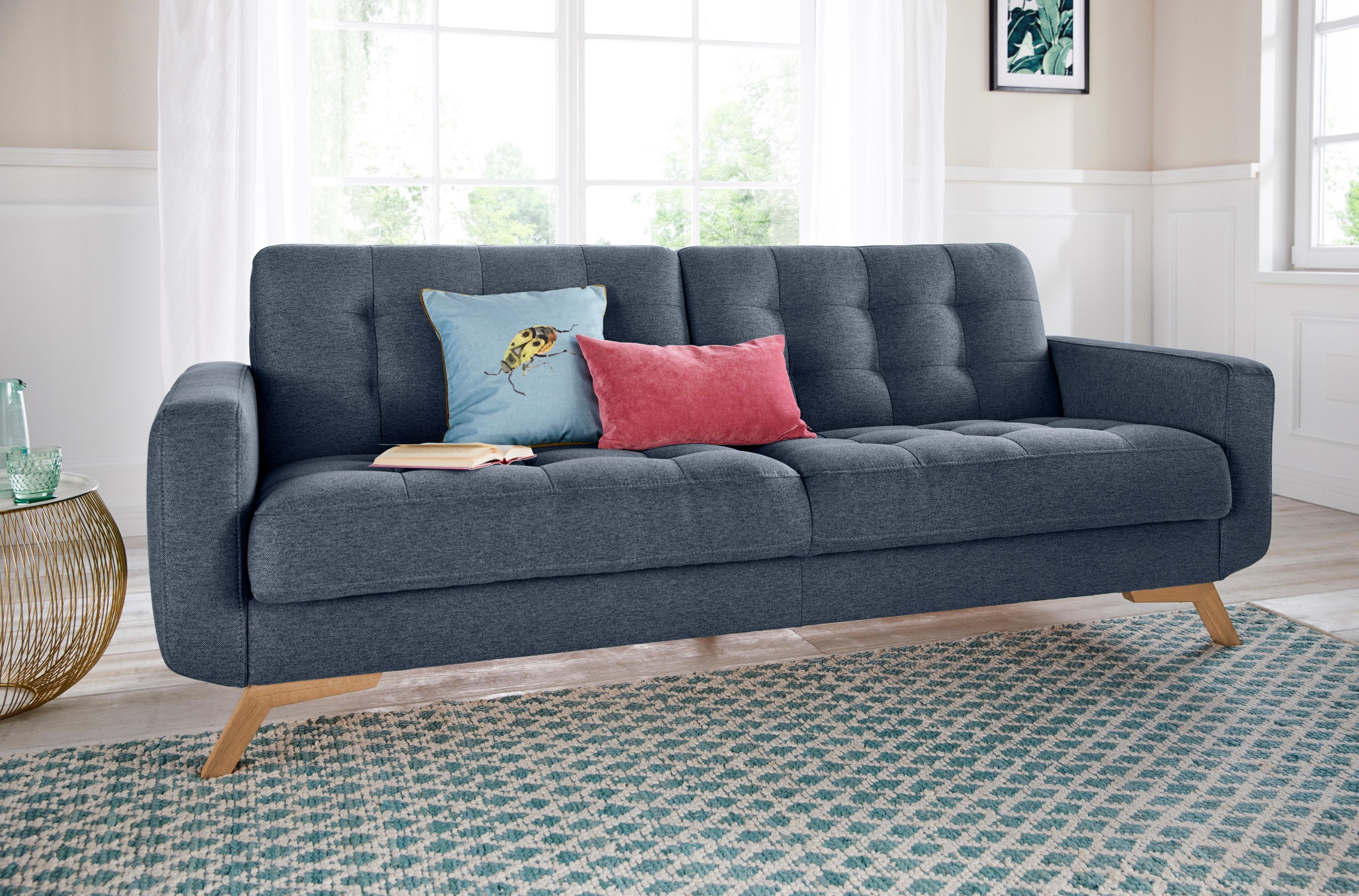 exxpo - sofa fashion 3-Sitzer »Fiord, aktuelles Design, tolle Detailverarbeitung im Sitz und Rücken«, bequem, wahlweise Kippcouch mit Bettfunktion und Bettkasten, Holzfuß