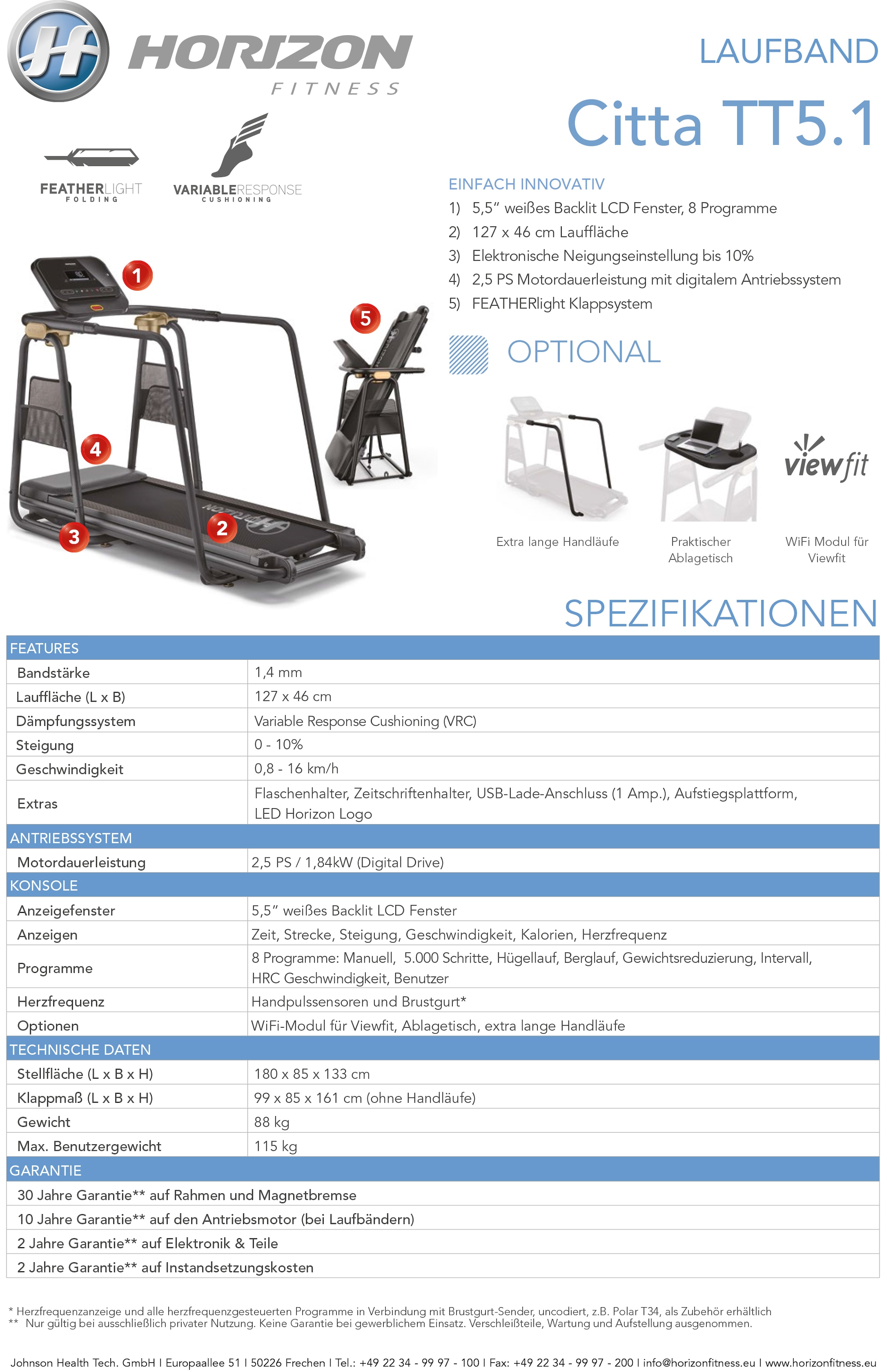 Horizon Fitness Laufband »Citta TT5.1«, optionaler Ablagetisch