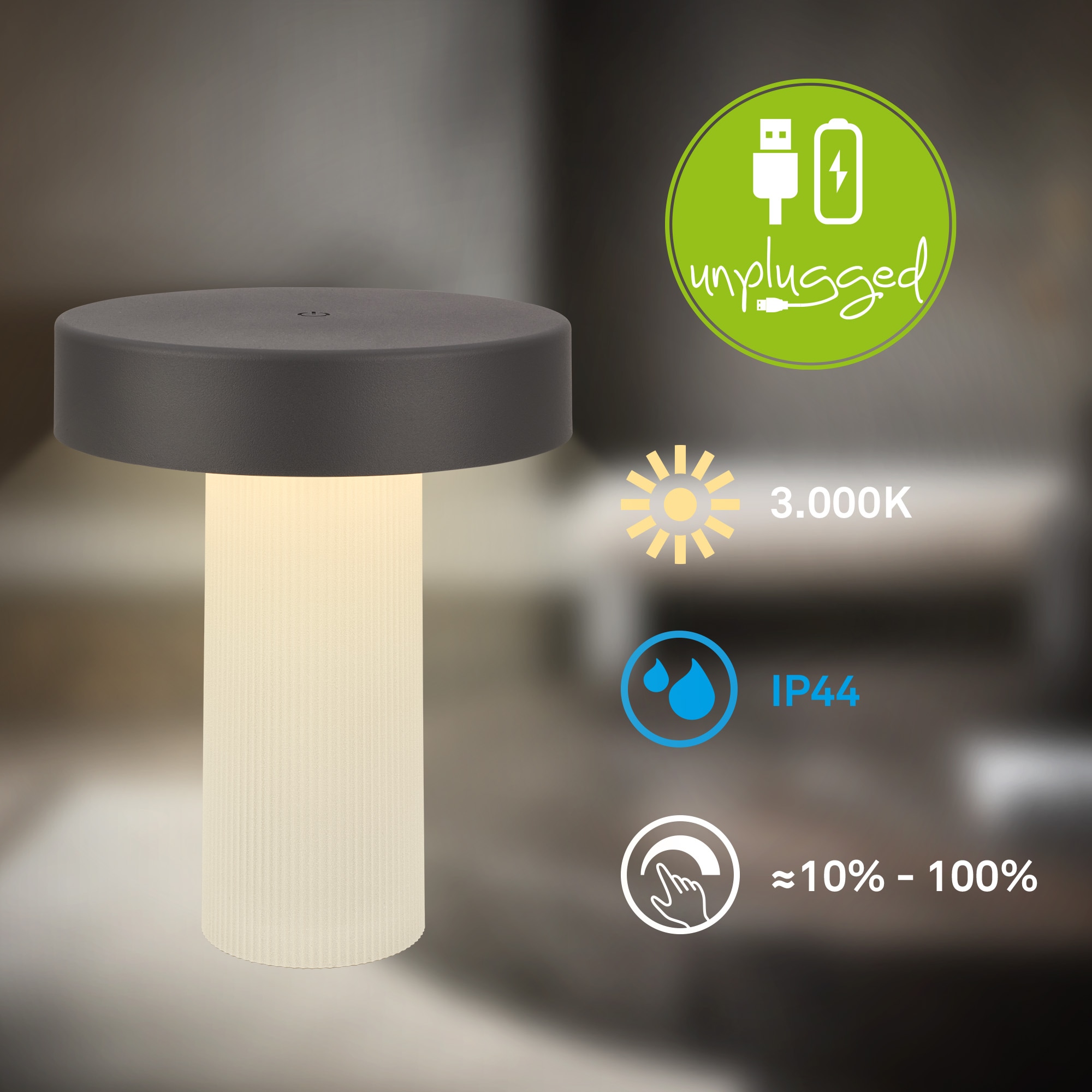 Briloner Leuchten LED Tischleuchte »BITO« LED-Modul 1 Stk. Warmweiß 16x20 cm, Akku tauschbar, Indoor/Outdoor, Wohnzimmer, Balkon