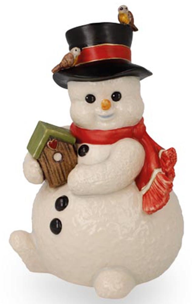 Dekofigur GOEBEL "Schneemann - Umzug ins Winterquartier", bunt, B:8cm H:13,5cm T:8,5cm