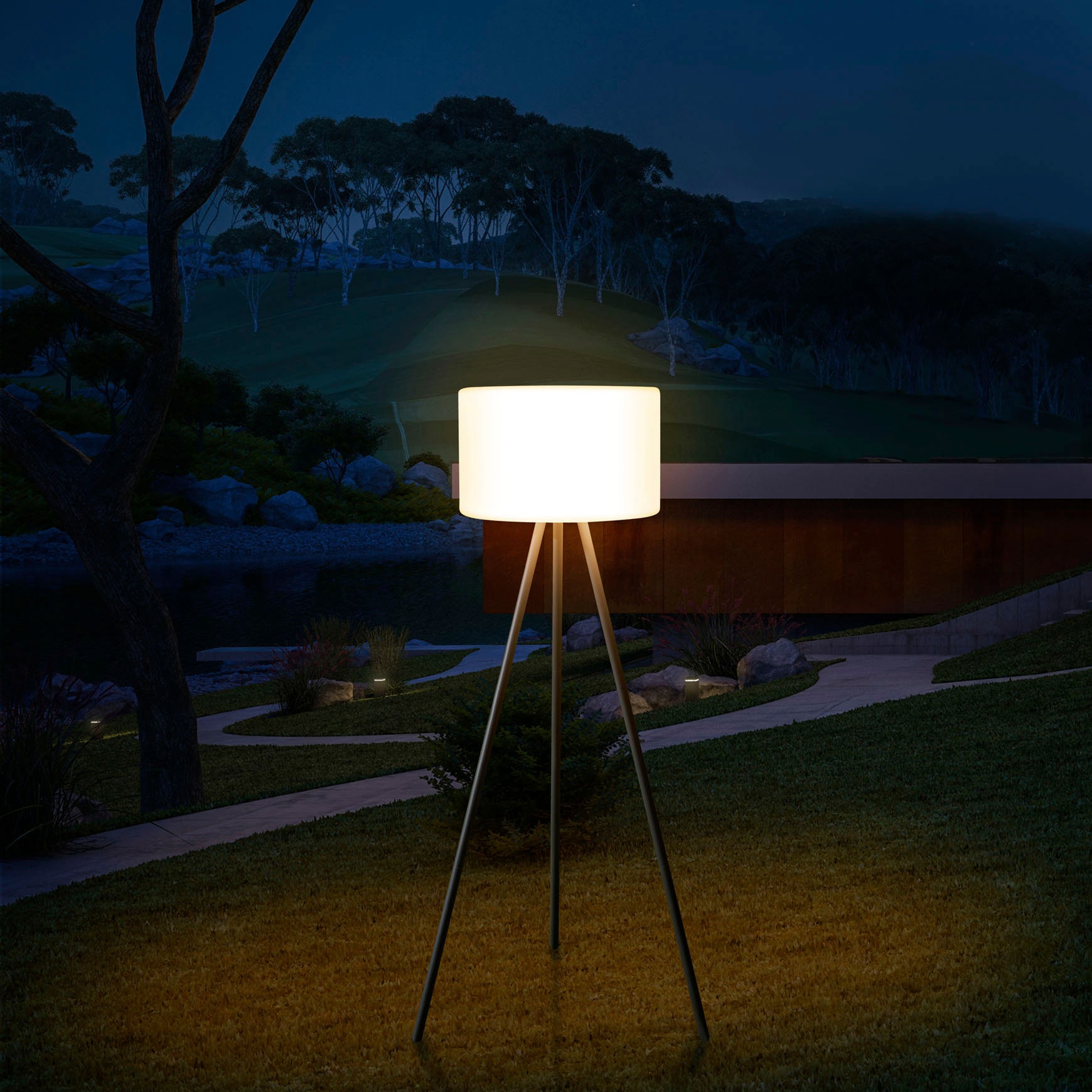 Paco Home Stehlampe »BRUCE«, LED In- Und Outdoor Garten Terrasse Aufladbar Akku Balkon Dreibein