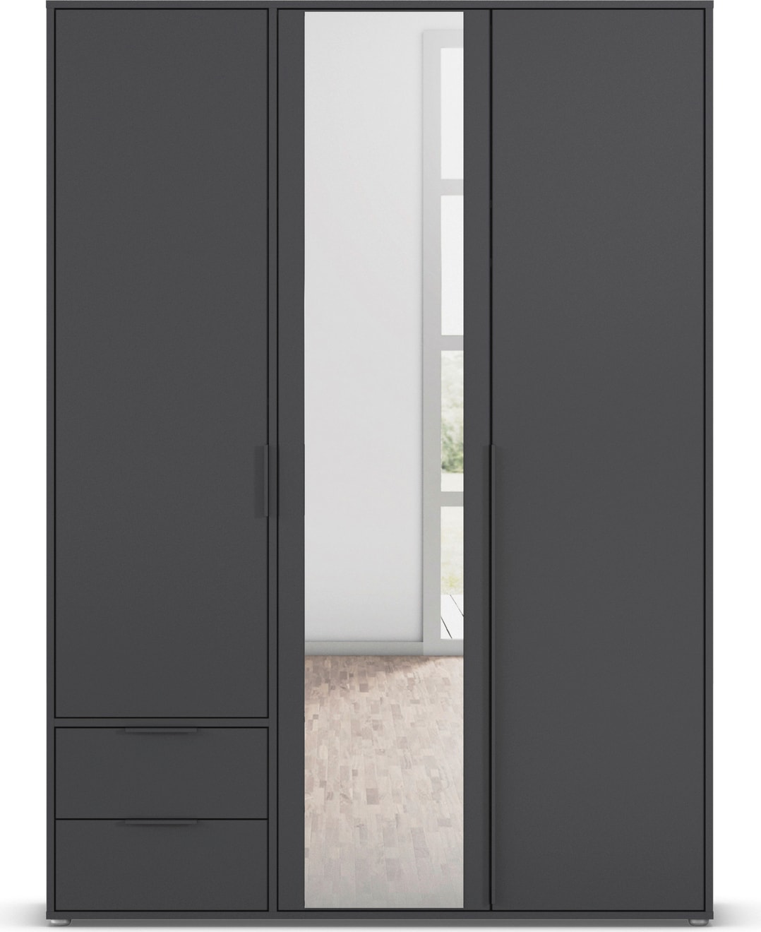 rauch Drehtürenschrank »Kleiderschrank Schrank Garderobe Wäscheschrank NAGATA mit Spiegel« in 3 verschiedenen Ausstattungen BASIC/CLASSIC/PREMIUM,  und Schubladen sowie Stangengriffen TOPSELLER MADE IN GERMANY